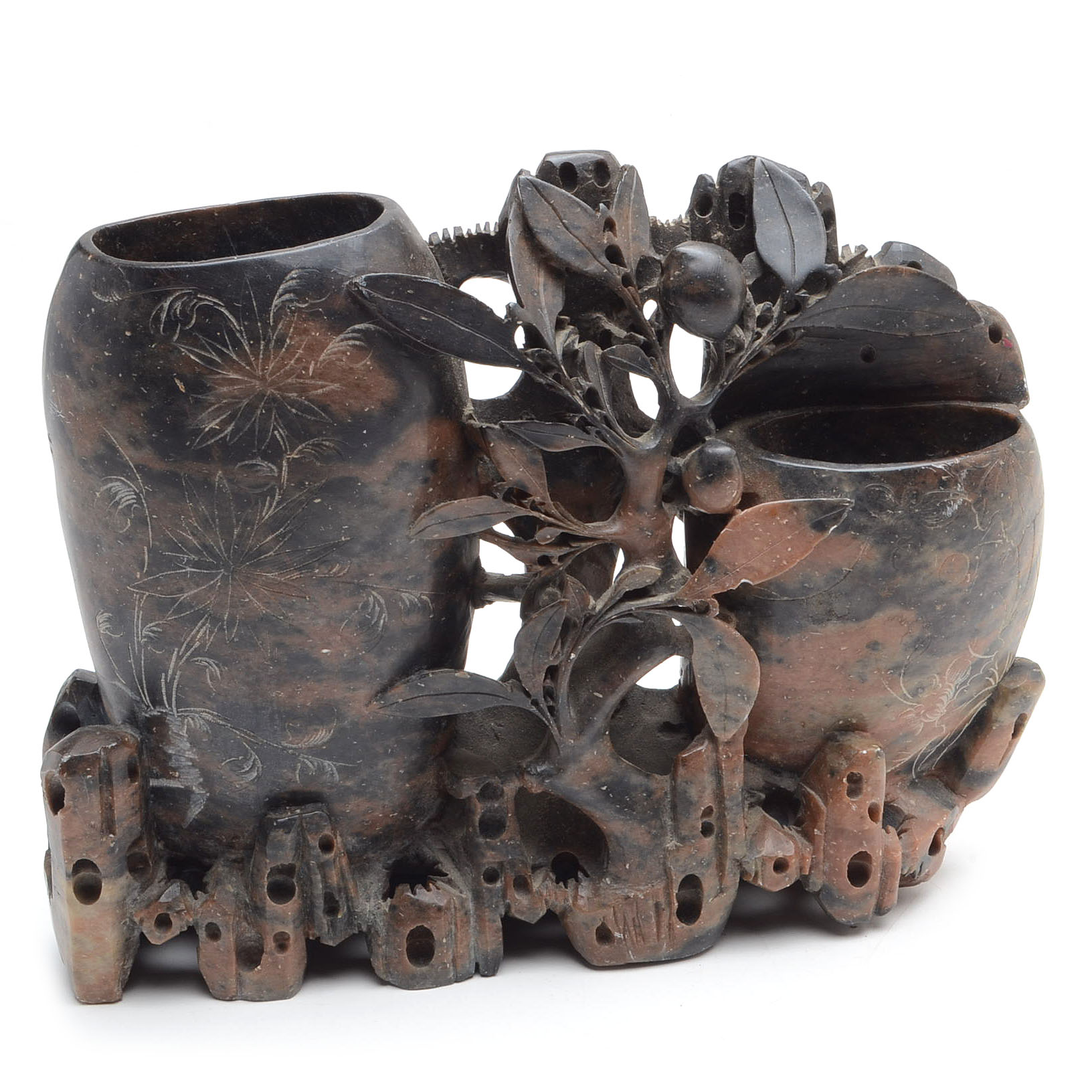 Chinese Double Ink Well Soapstone Carving