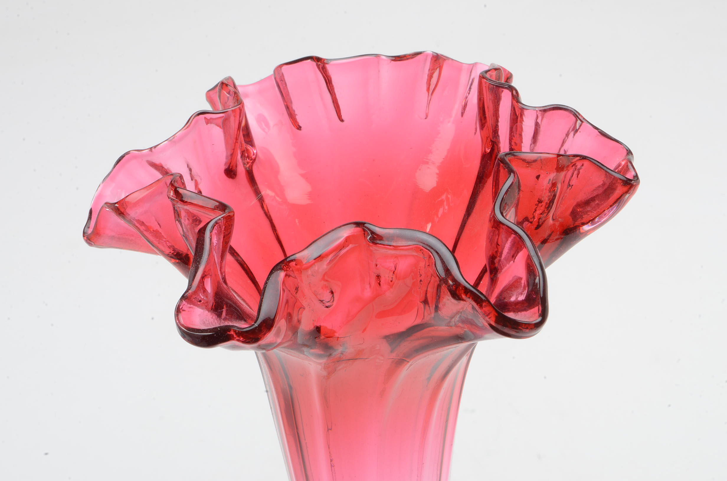 Victorian Rubina Art Glass Vase and Two Frosted Blown Glass Vases