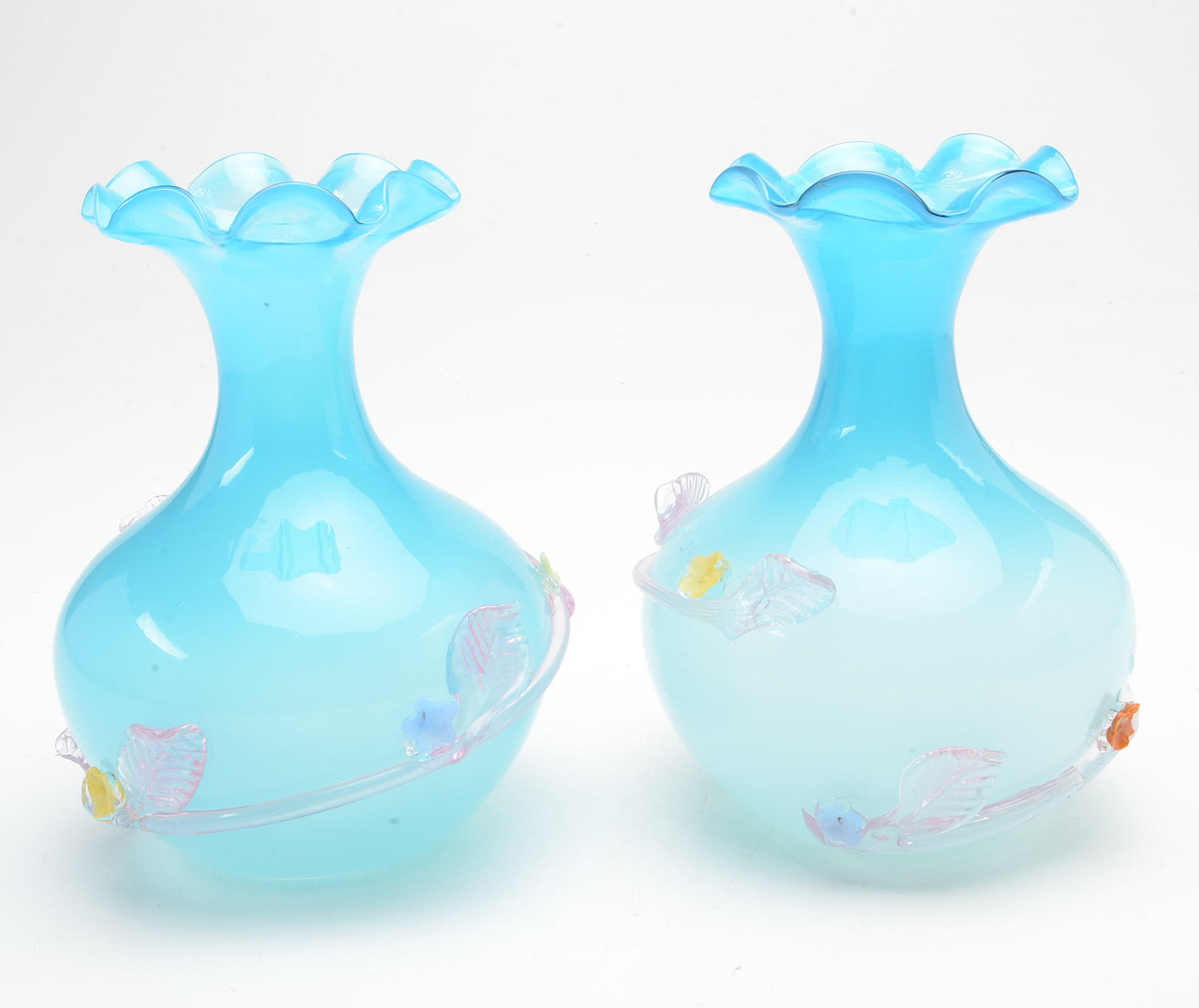 Victorian Rubina Art Glass Vase and Two Frosted Blown Glass Vases