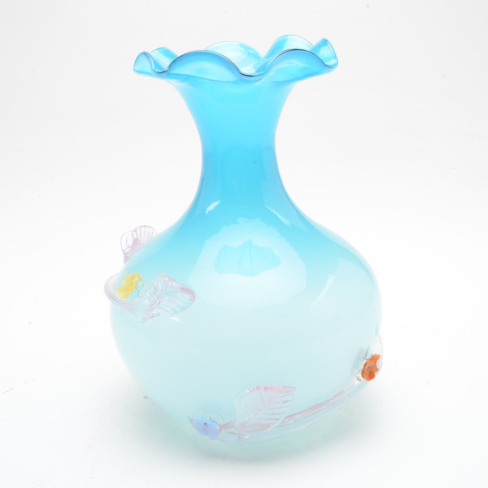 Victorian Rubina Art Glass Vase and Two Frosted Blown Glass Vases