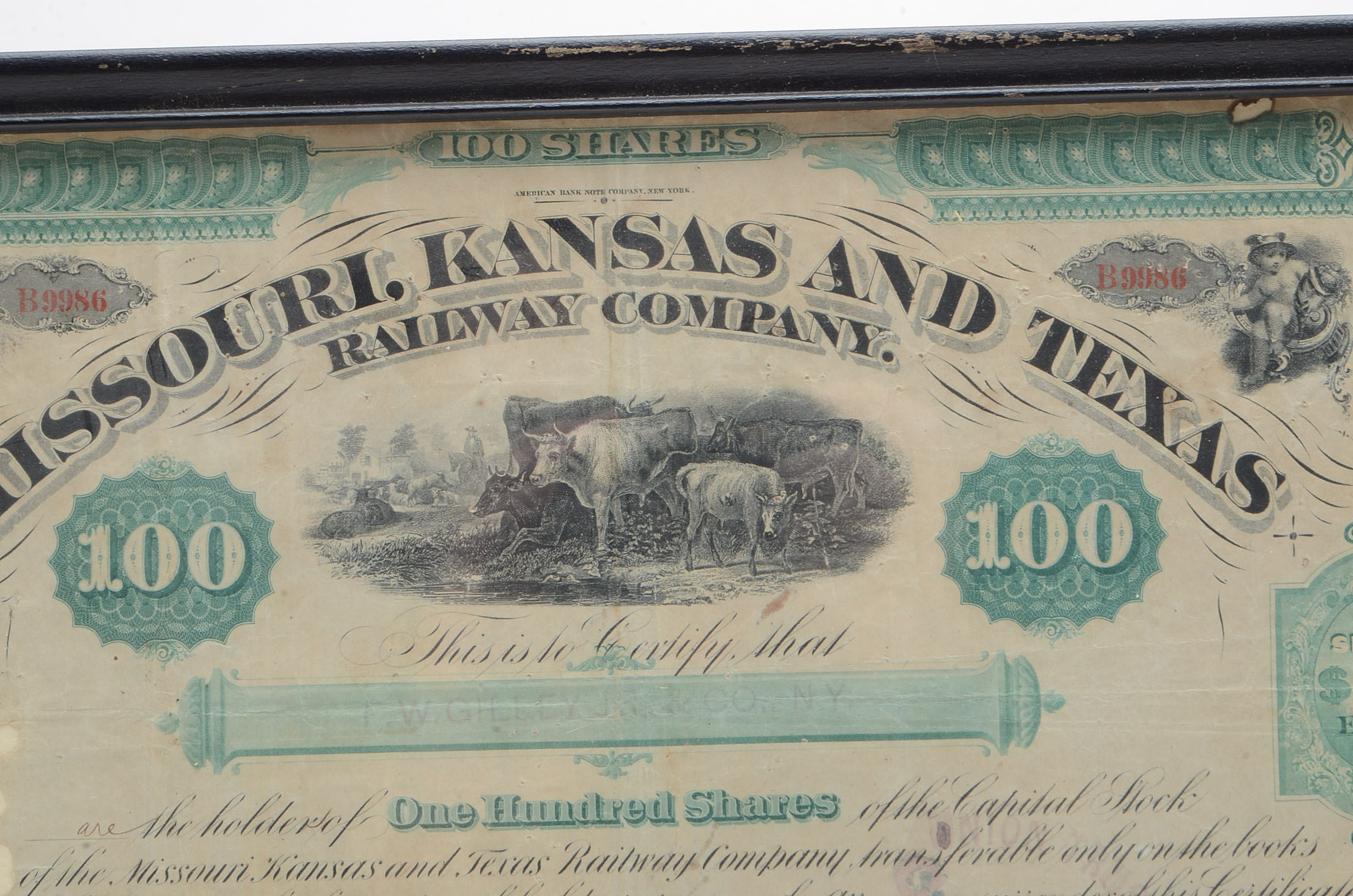 1880 Missouri, Kansas, and Texas Railroad Company Railroad Certificate