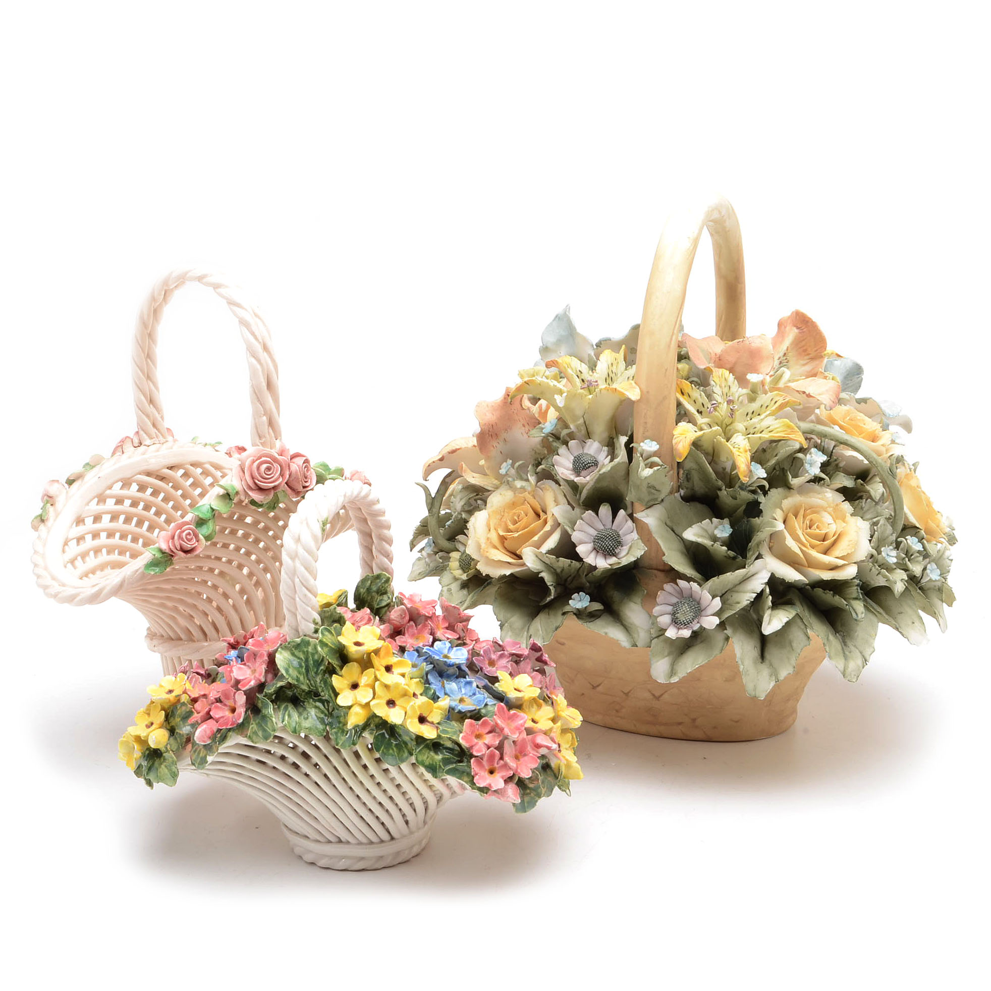 Capodimonte Style Porcelain Flower Baskets