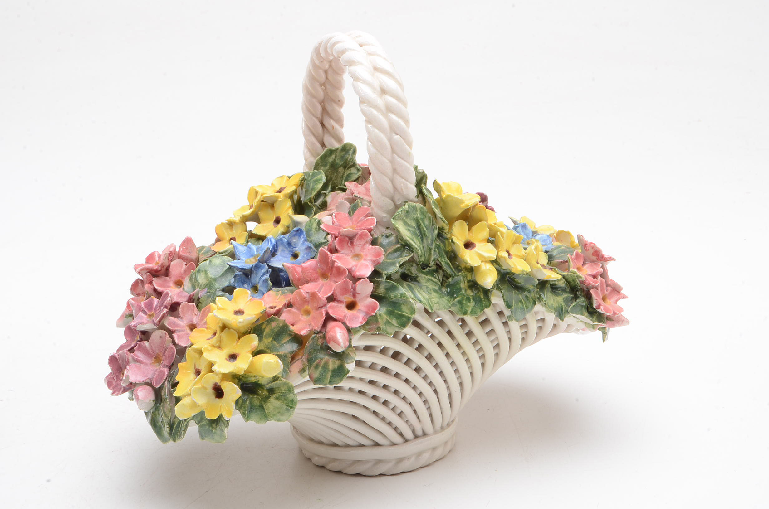 Capodimonte Style Porcelain Flower Baskets