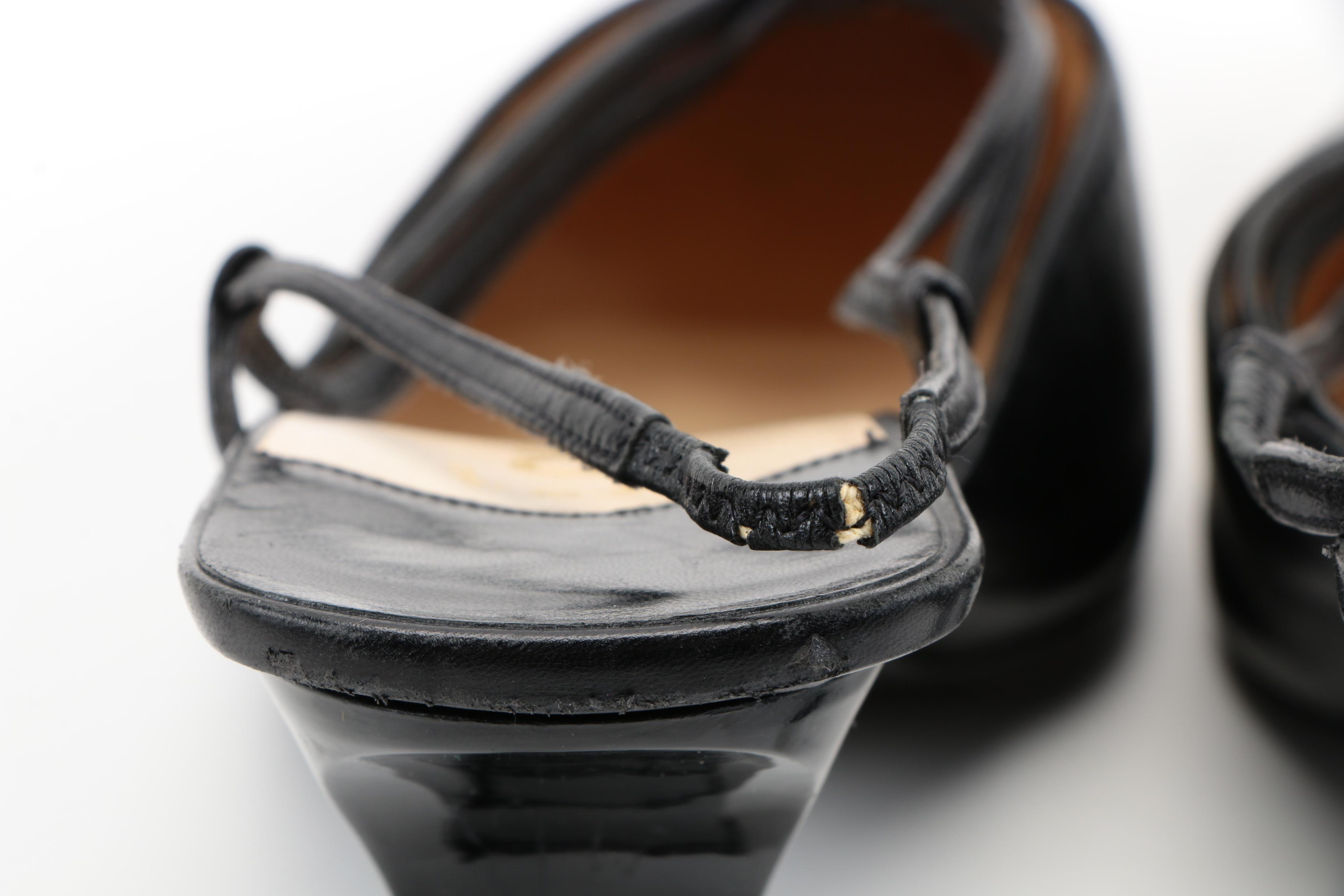 Black Leather Chanel Sling Backs