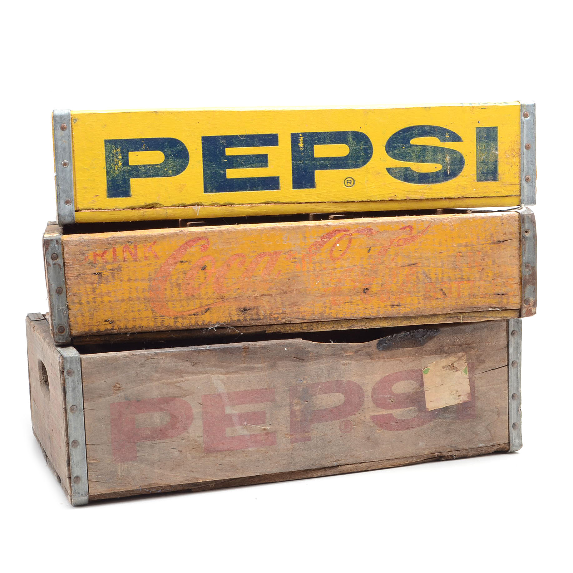 Group of Vintage Coca-Cola and Pepsi Crates