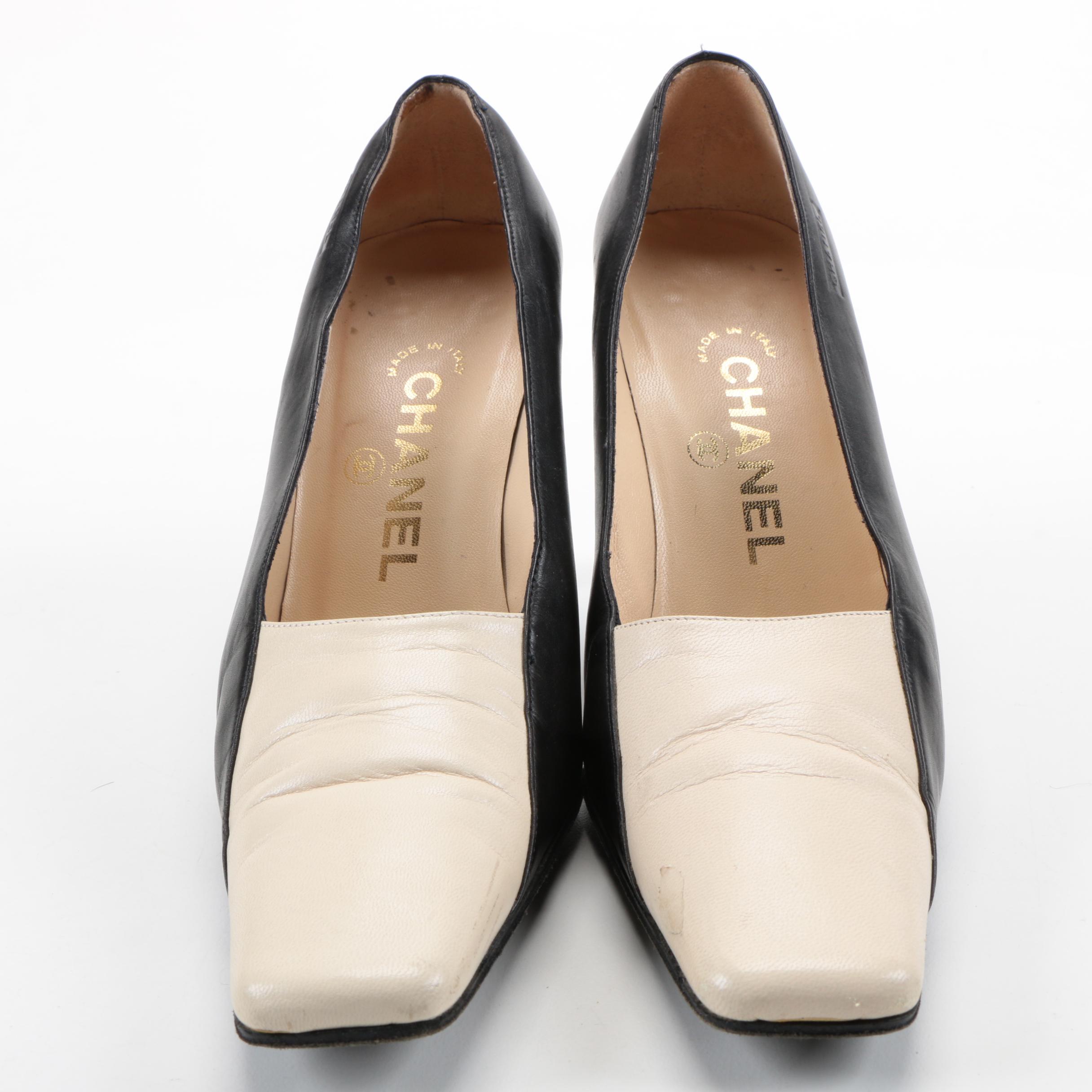 Chanel Black and Cream Stiletto Pumps
