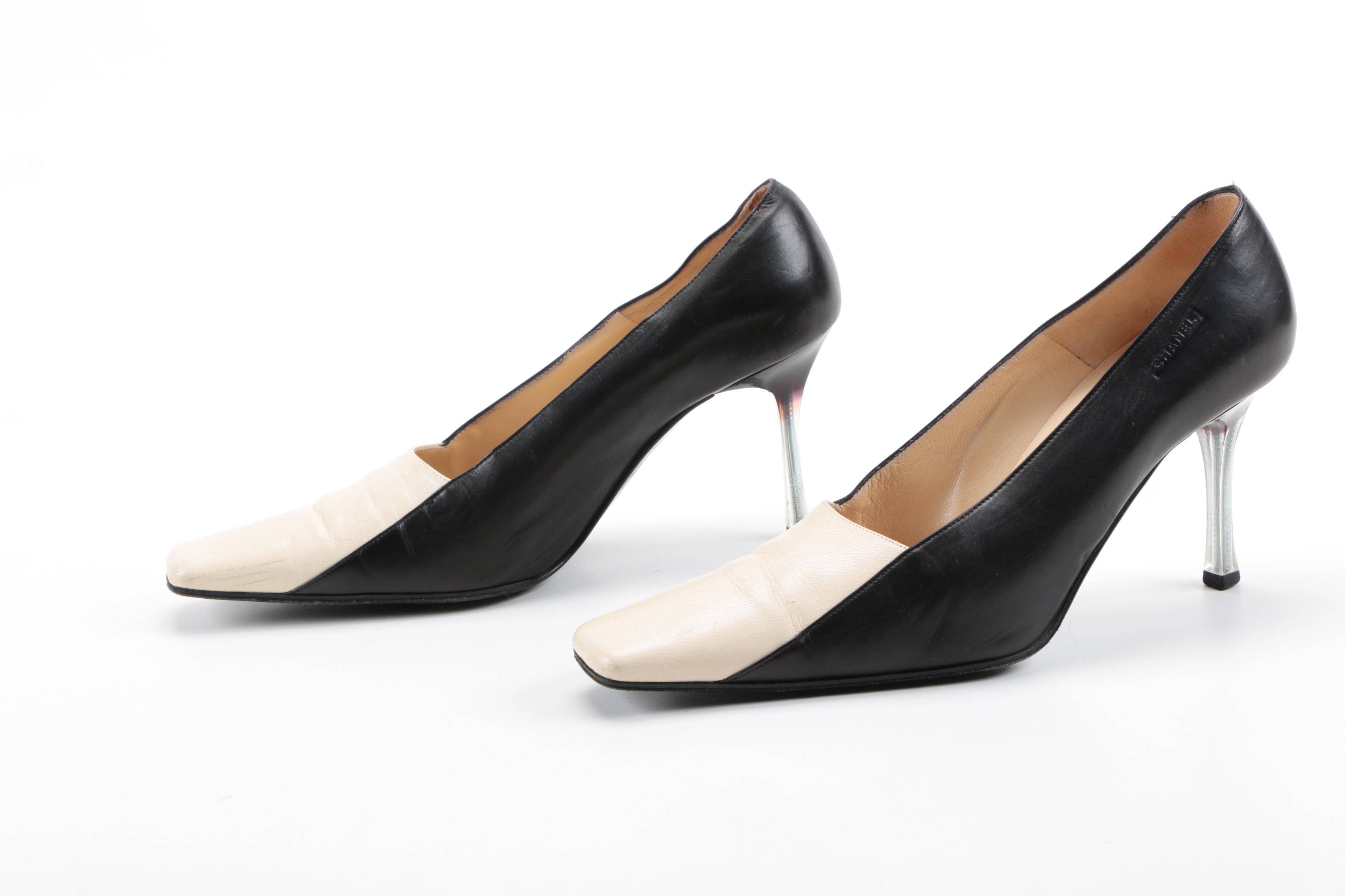 Chanel Black and Cream Stiletto Pumps