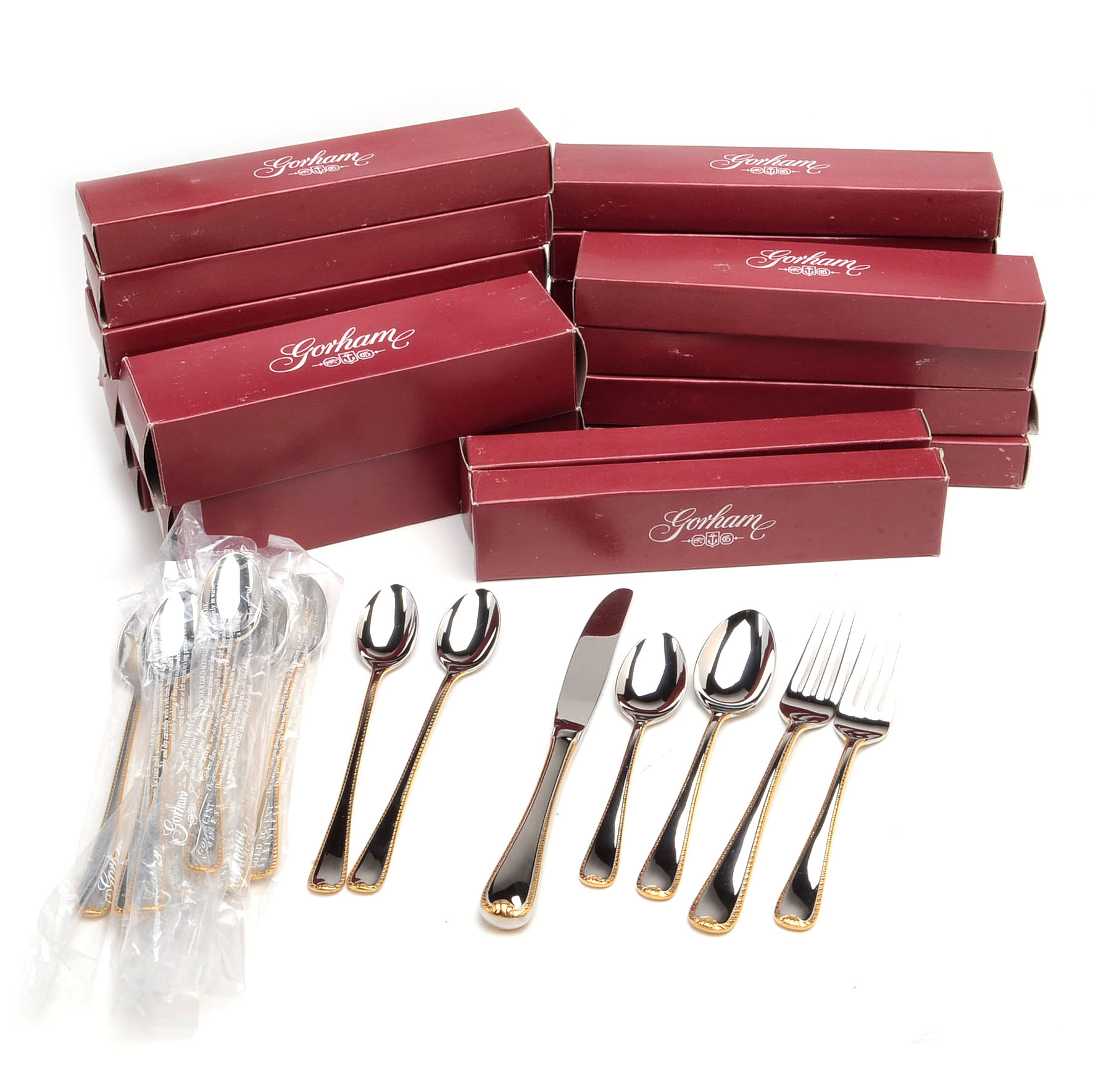 Contemporary Gorham Stainless Flatware with Gold Accent Edge