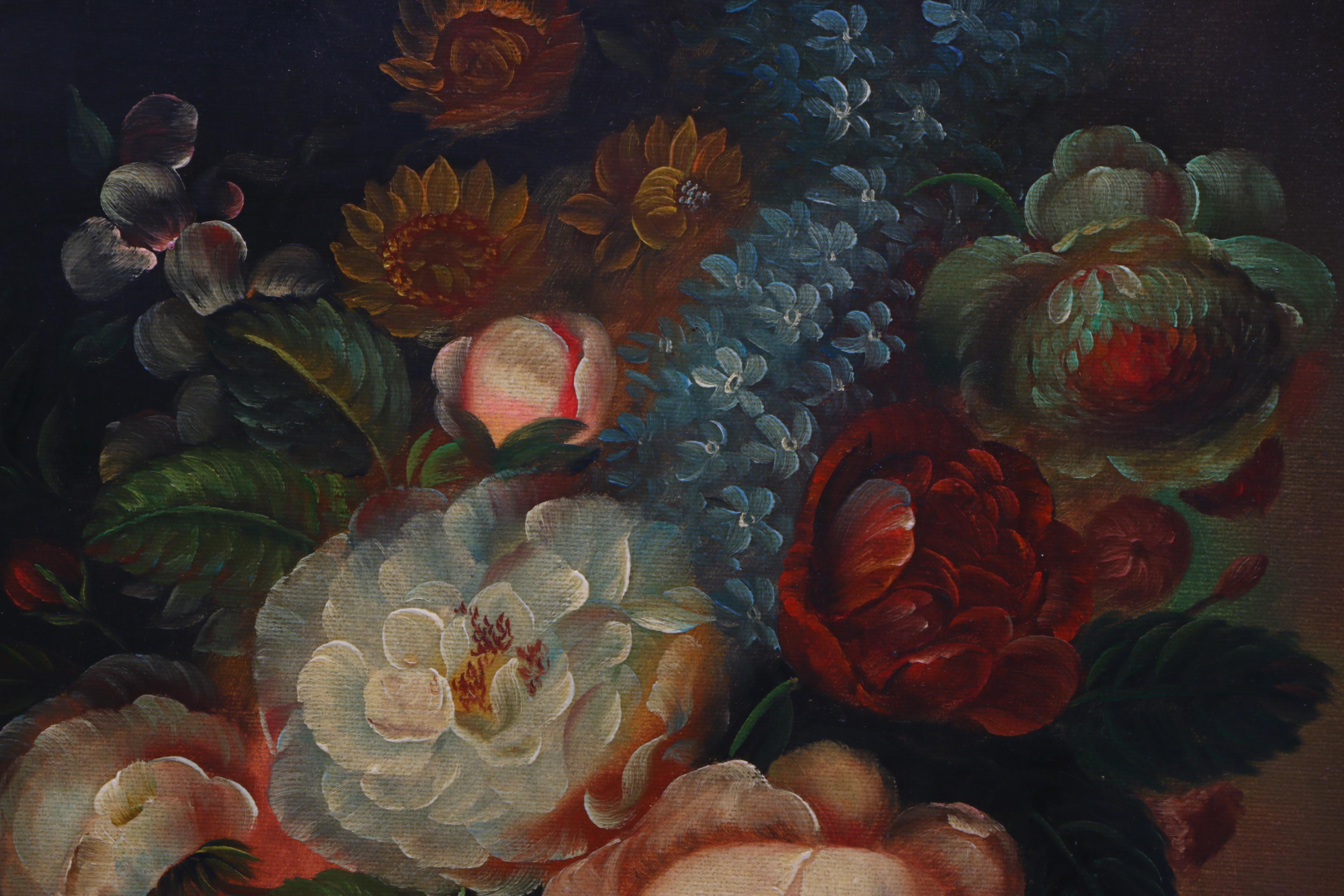 J. Martin Oil Painting on Canvas of Floral Still Life