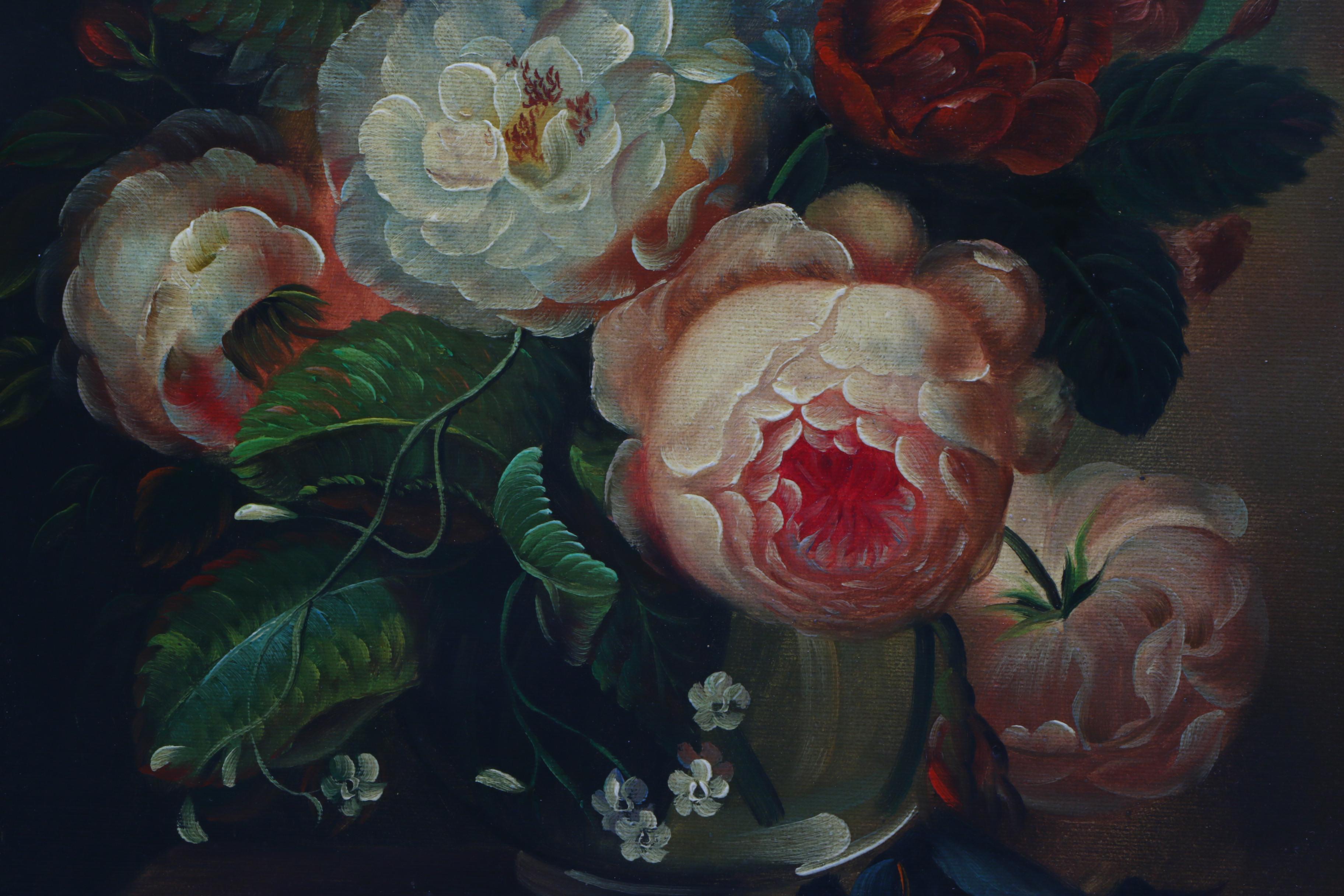 J. Martin Oil Painting on Canvas of Floral Still Life