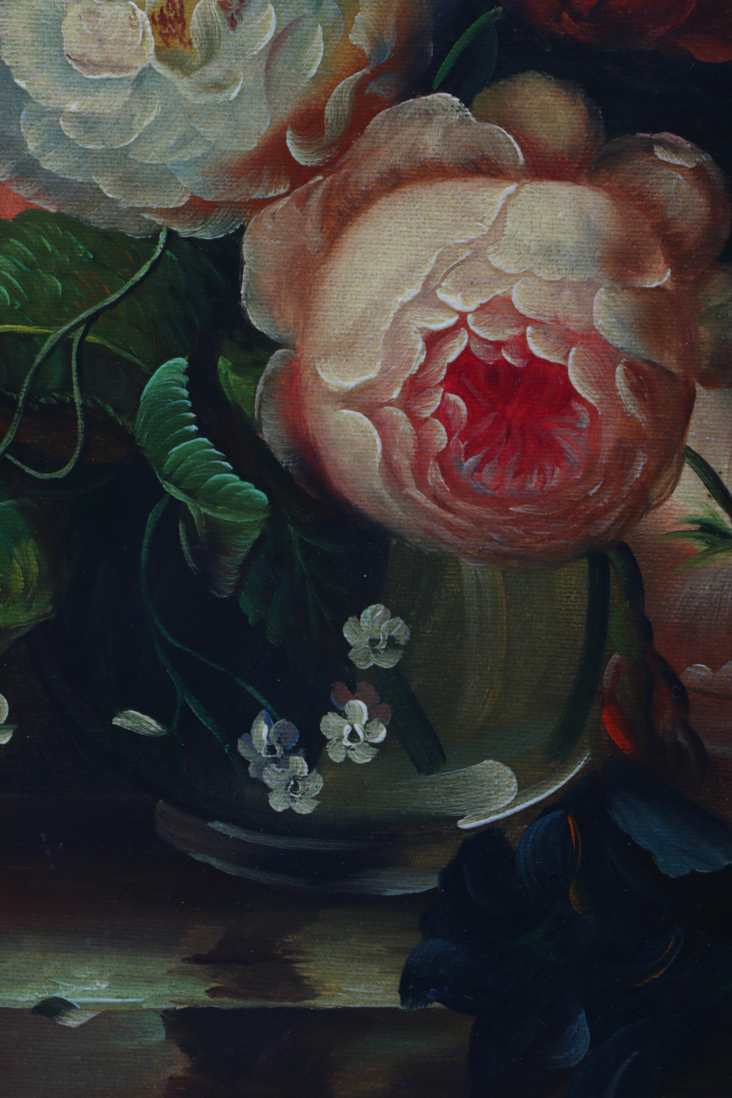 J. Martin Oil Painting on Canvas of Floral Still Life