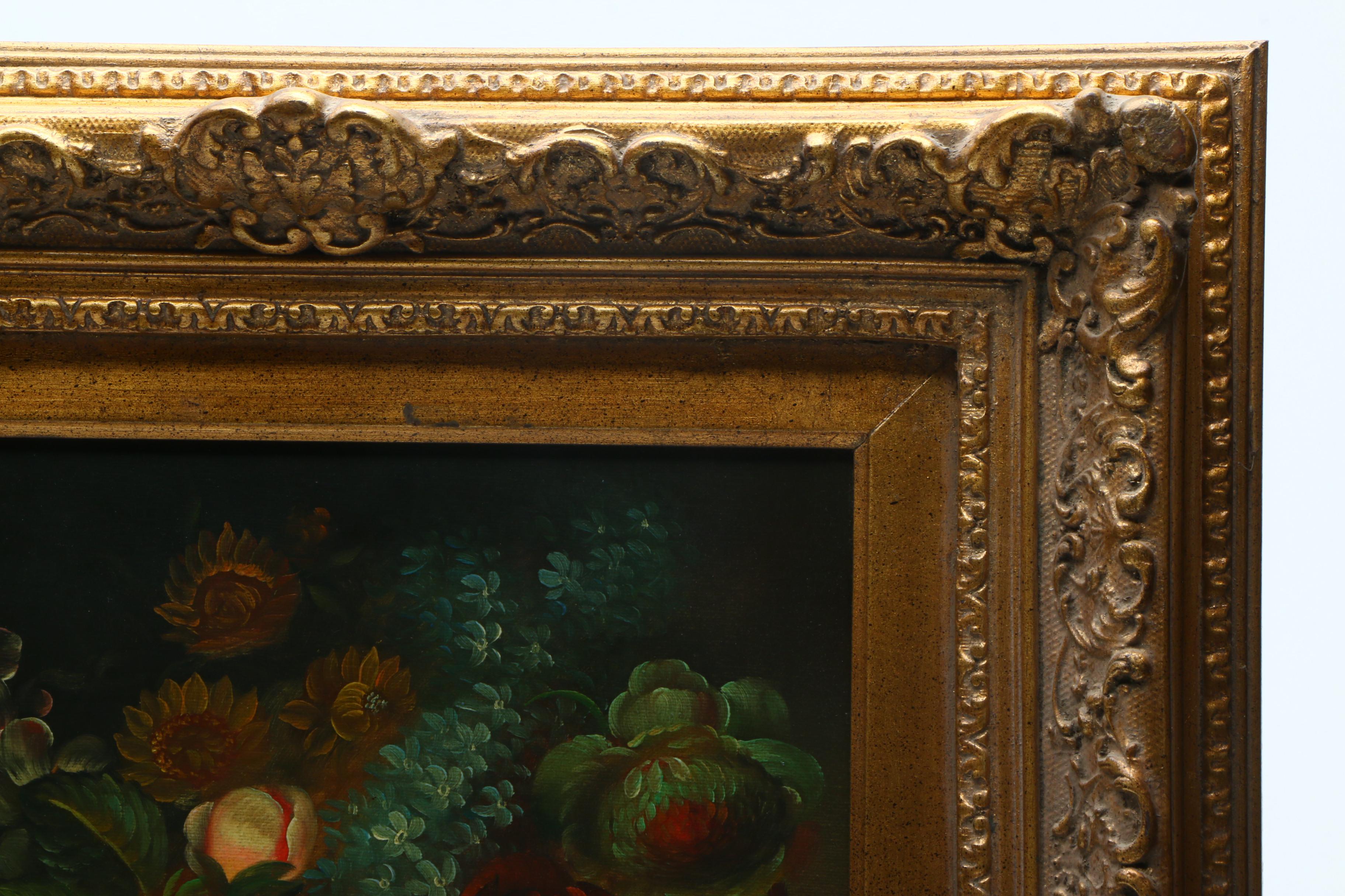 J. Martin Oil Painting on Canvas of Floral Still Life