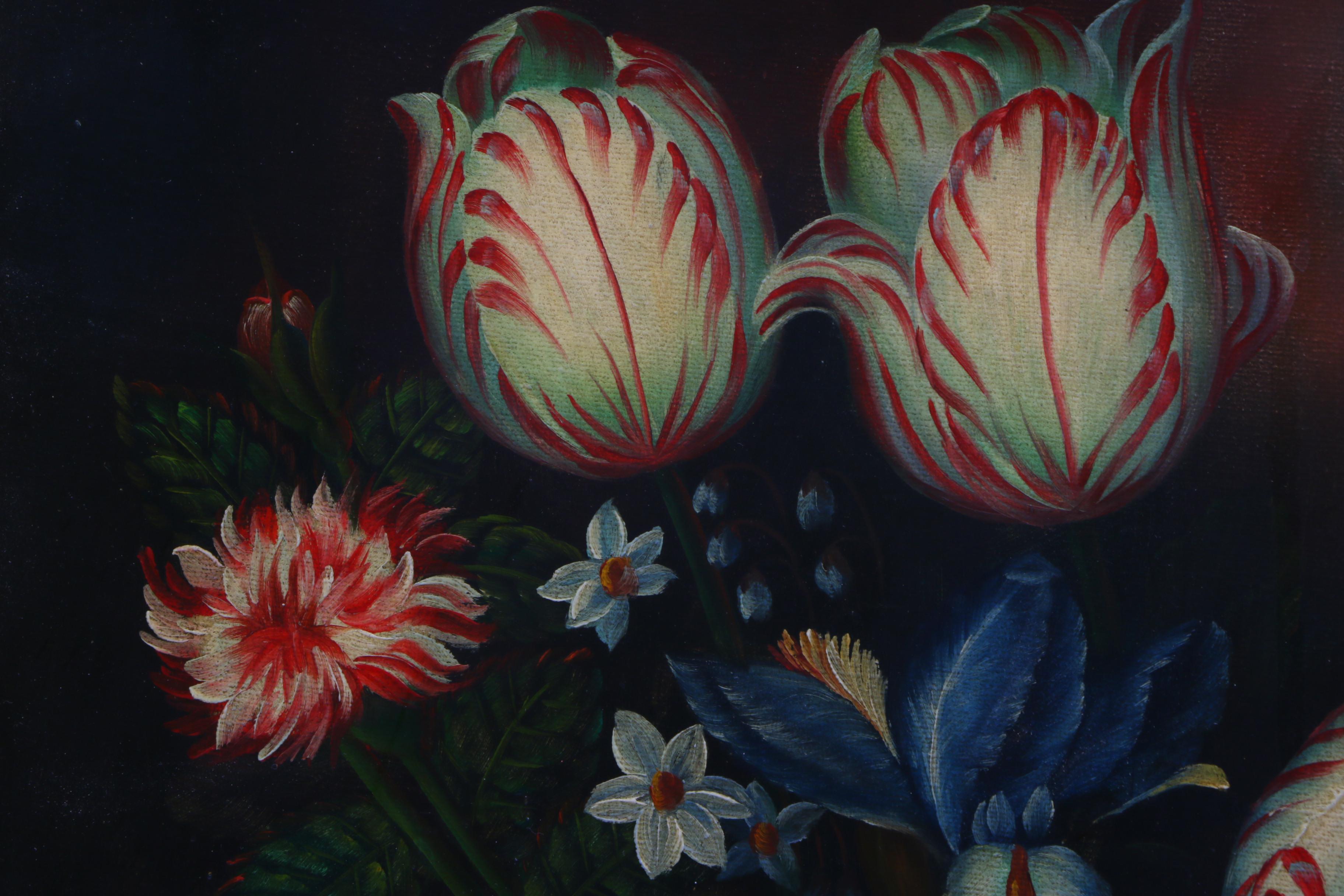 J. Martin Oil Painting on Canvas of Floral Still Life