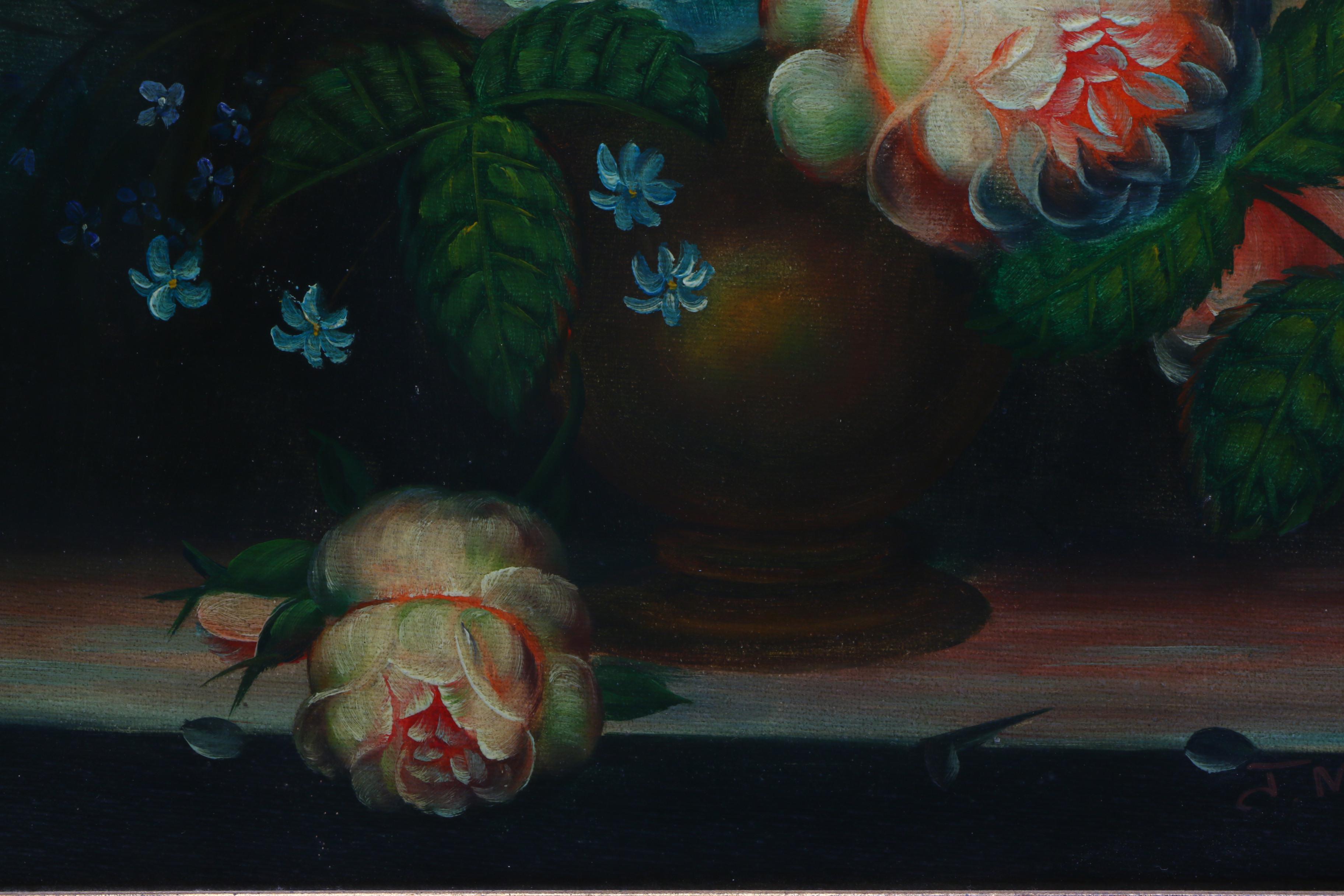 J. Martin Oil Painting on Canvas of Floral Still Life
