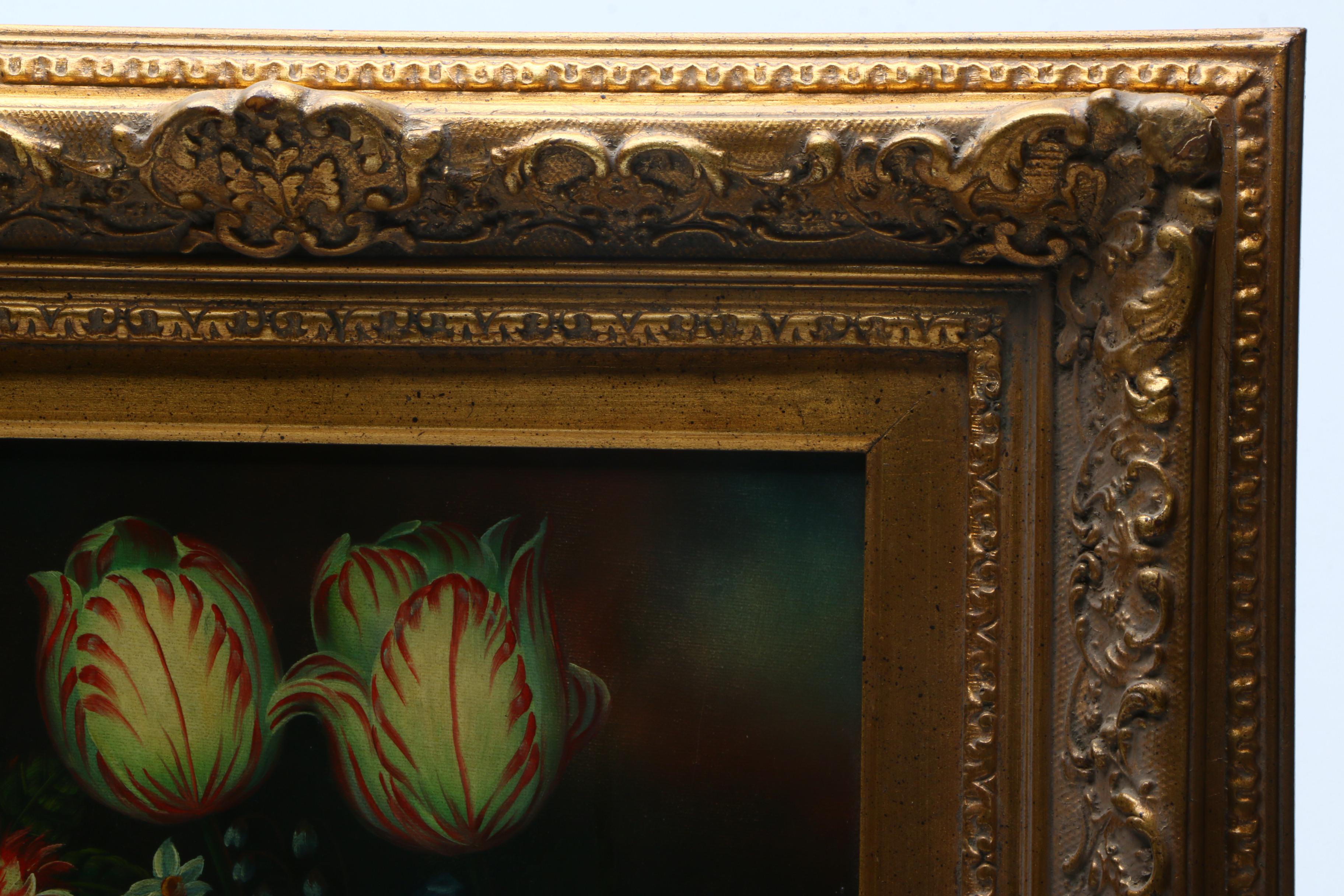 J. Martin Oil Painting on Canvas of Floral Still Life