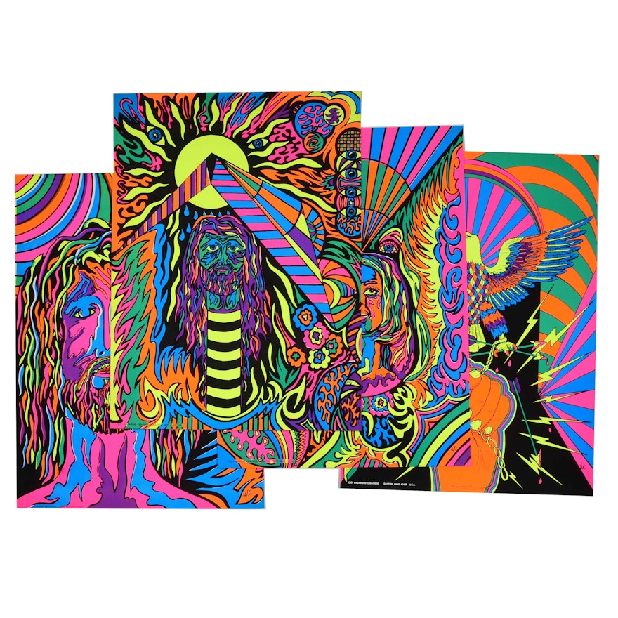Collection of Vintage Psychedelic Blacklight Serigraph Posters