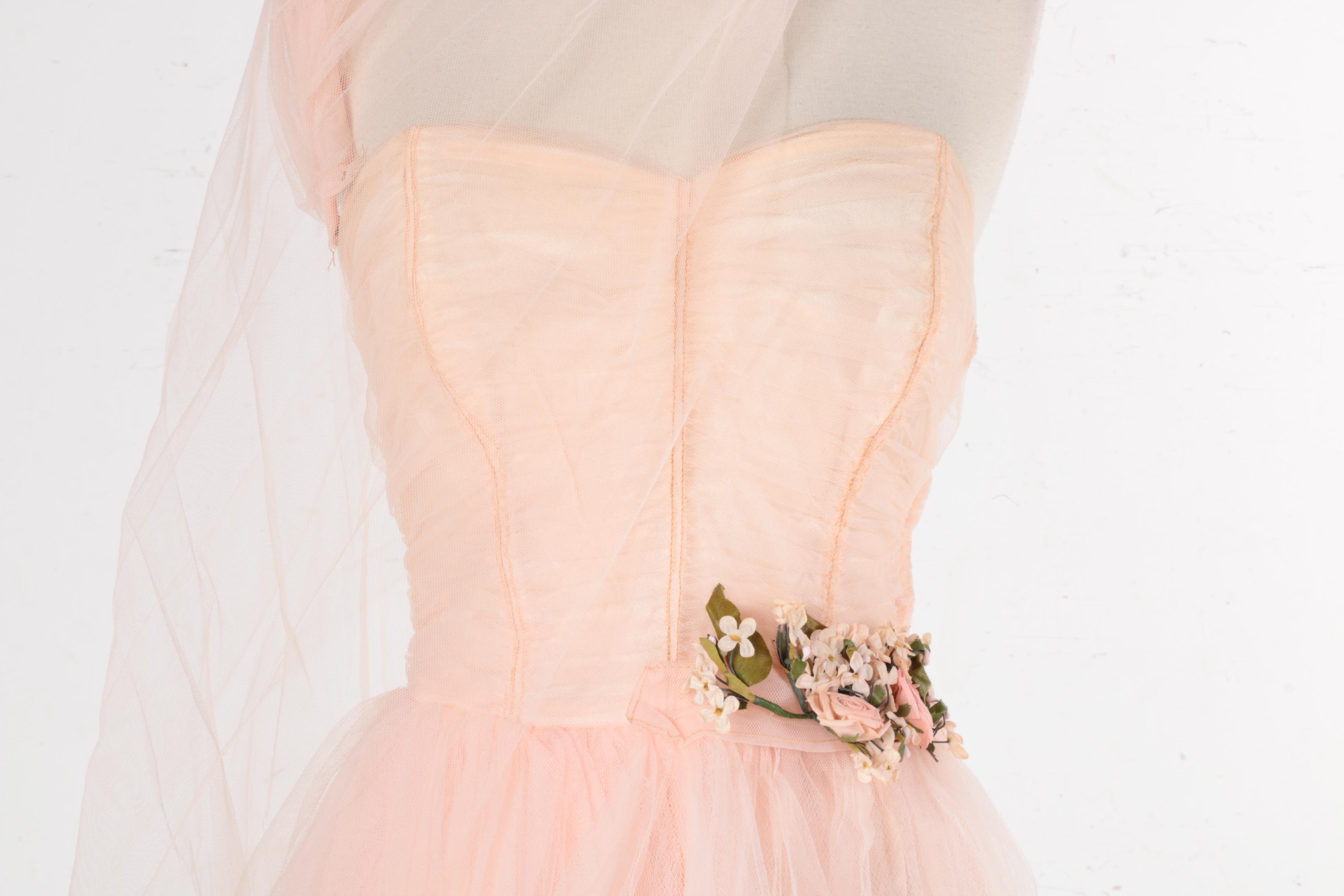 Circa 1950s Vintage Pink Evening Gown