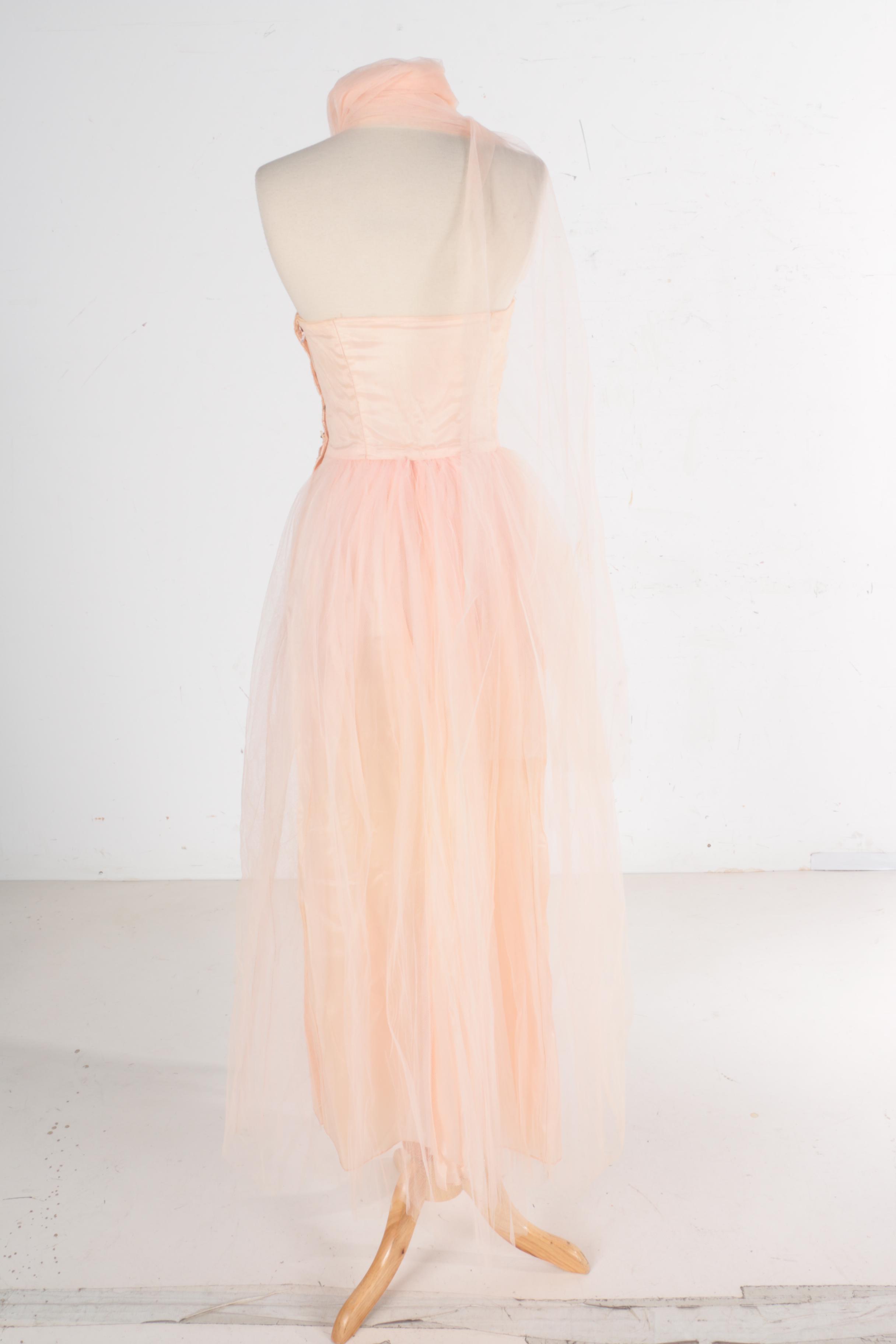 Circa 1950s Vintage Pink Evening Gown