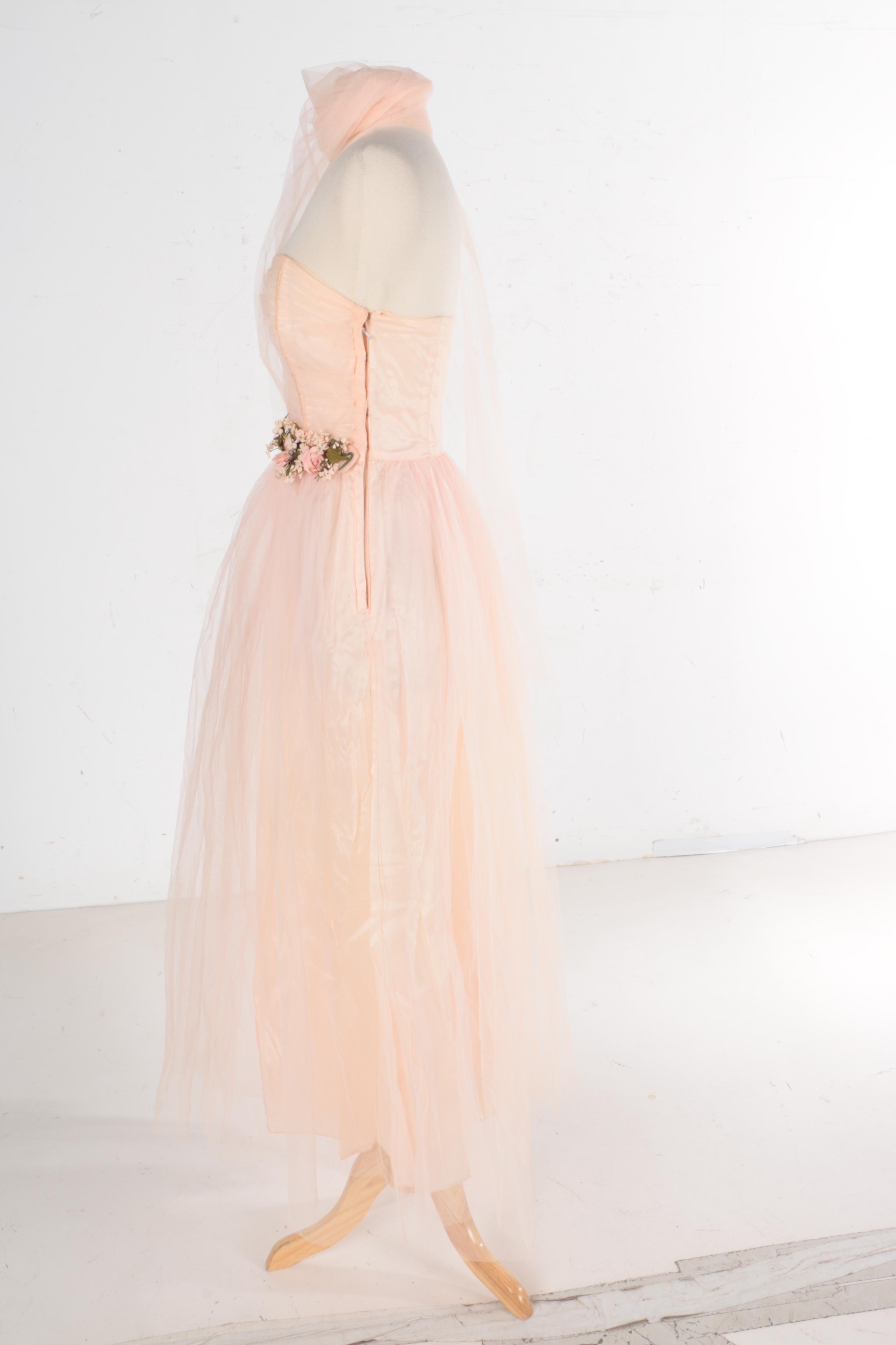Circa 1950s Vintage Pink Evening Gown