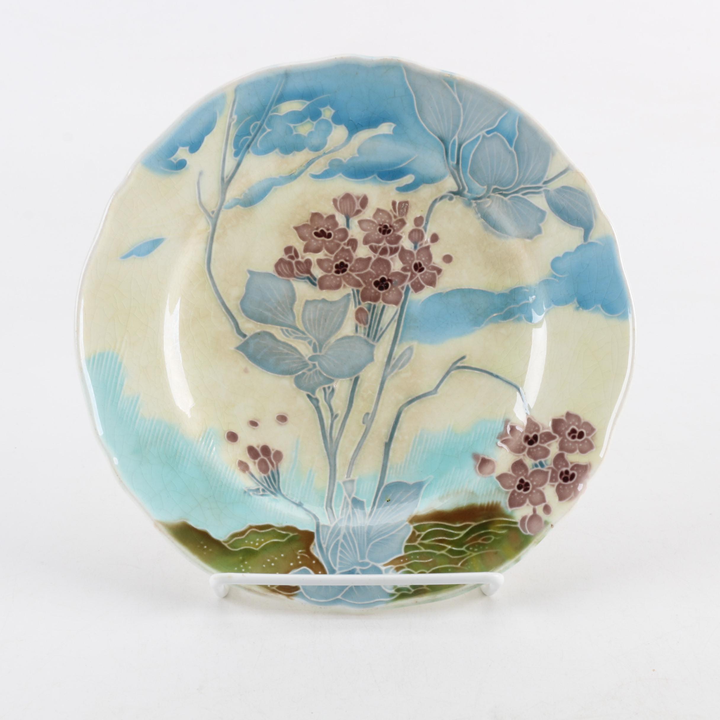 Antique Minton Aesthetic Movement Majolica Botanical Plates