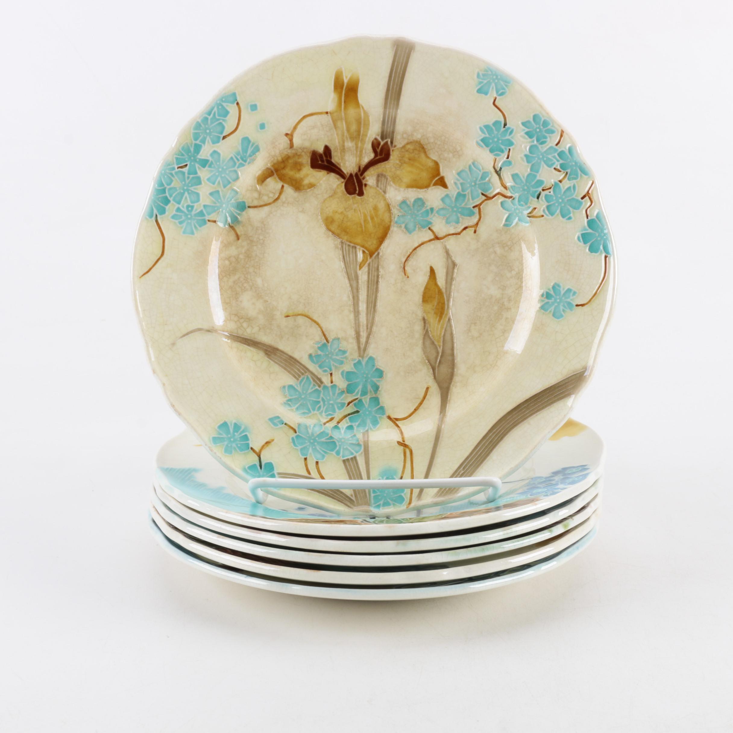 Antique Minton Aesthetic Movement Majolica Botanical Plates