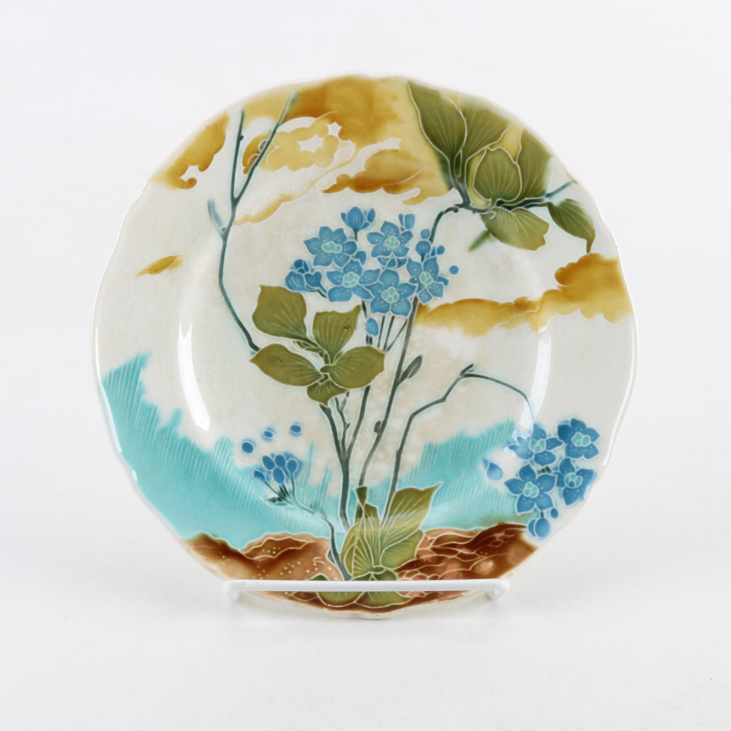 Antique Minton Aesthetic Movement Majolica Botanical Plates