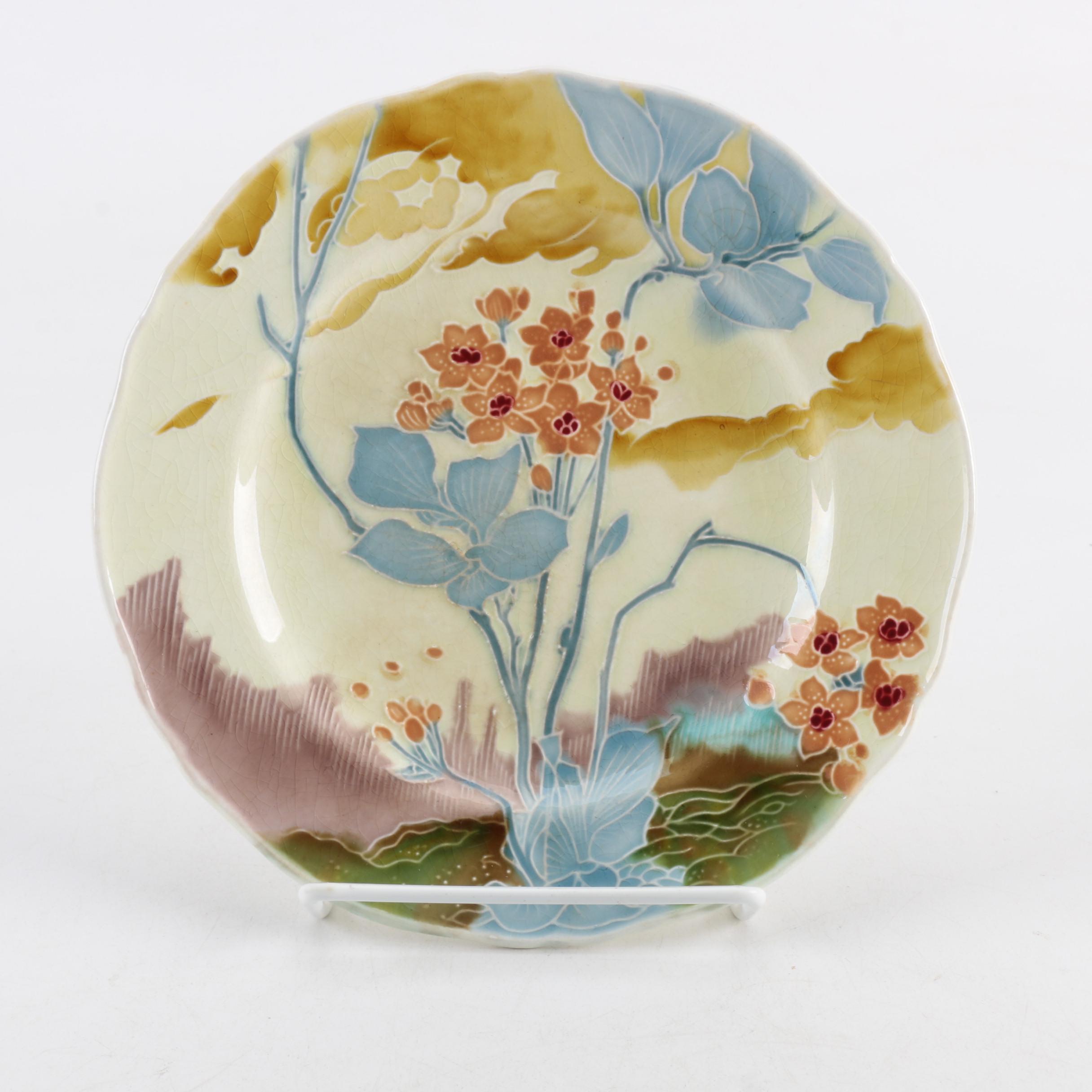 Antique Minton Aesthetic Movement Majolica Botanical Plates