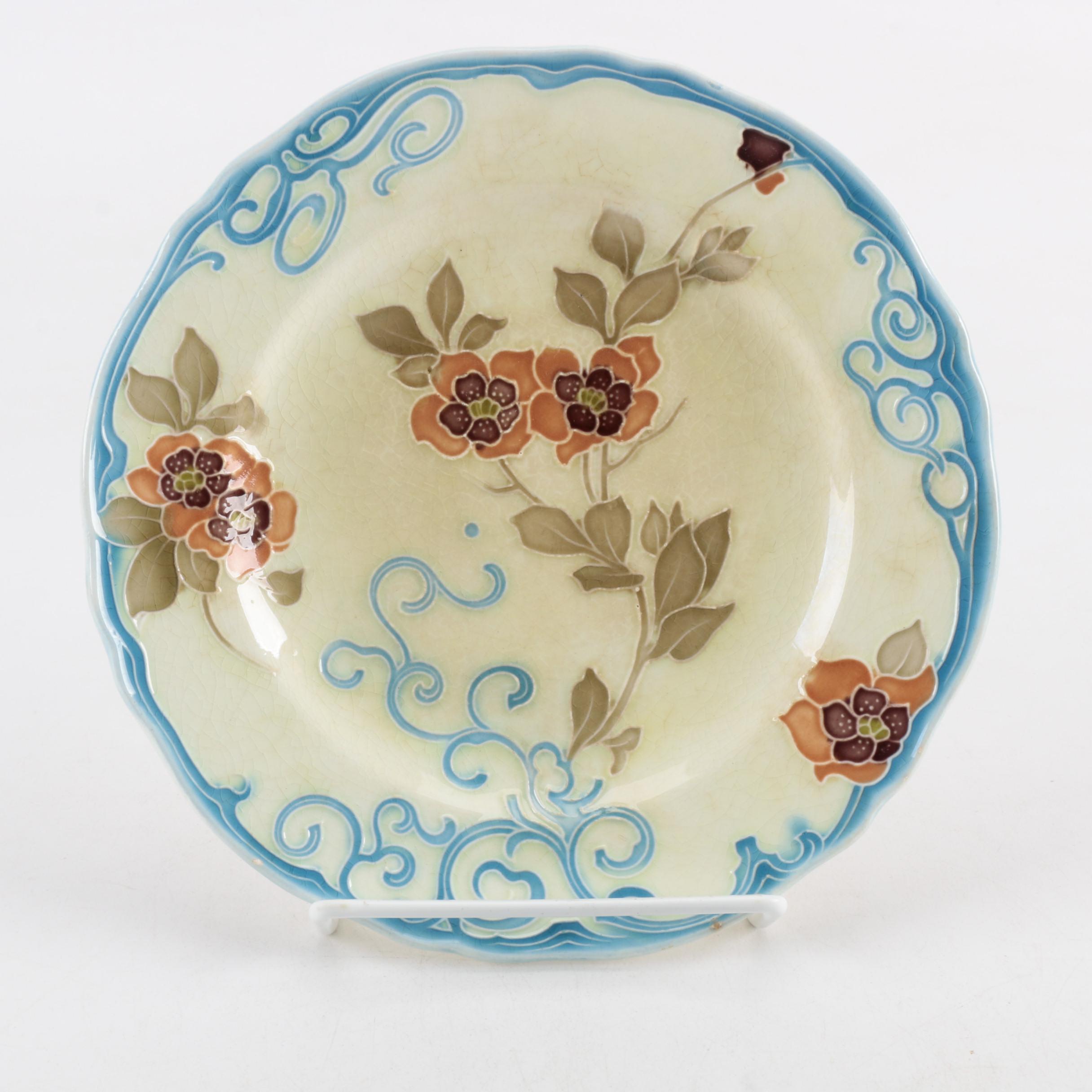 Antique Minton Aesthetic Movement Majolica Botanical Plates