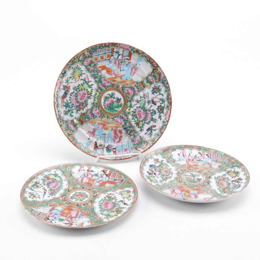 Antique Hand Painted Chinese Rose Medallion Plates
