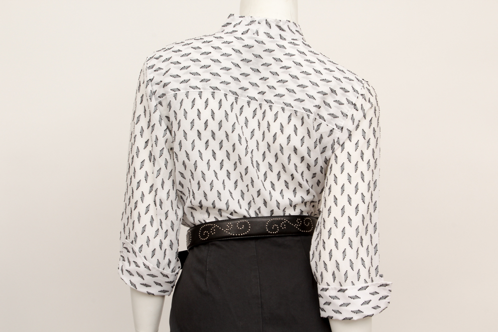 Prada Skirt and Fitted Patterned Blouse with Brighton Belt