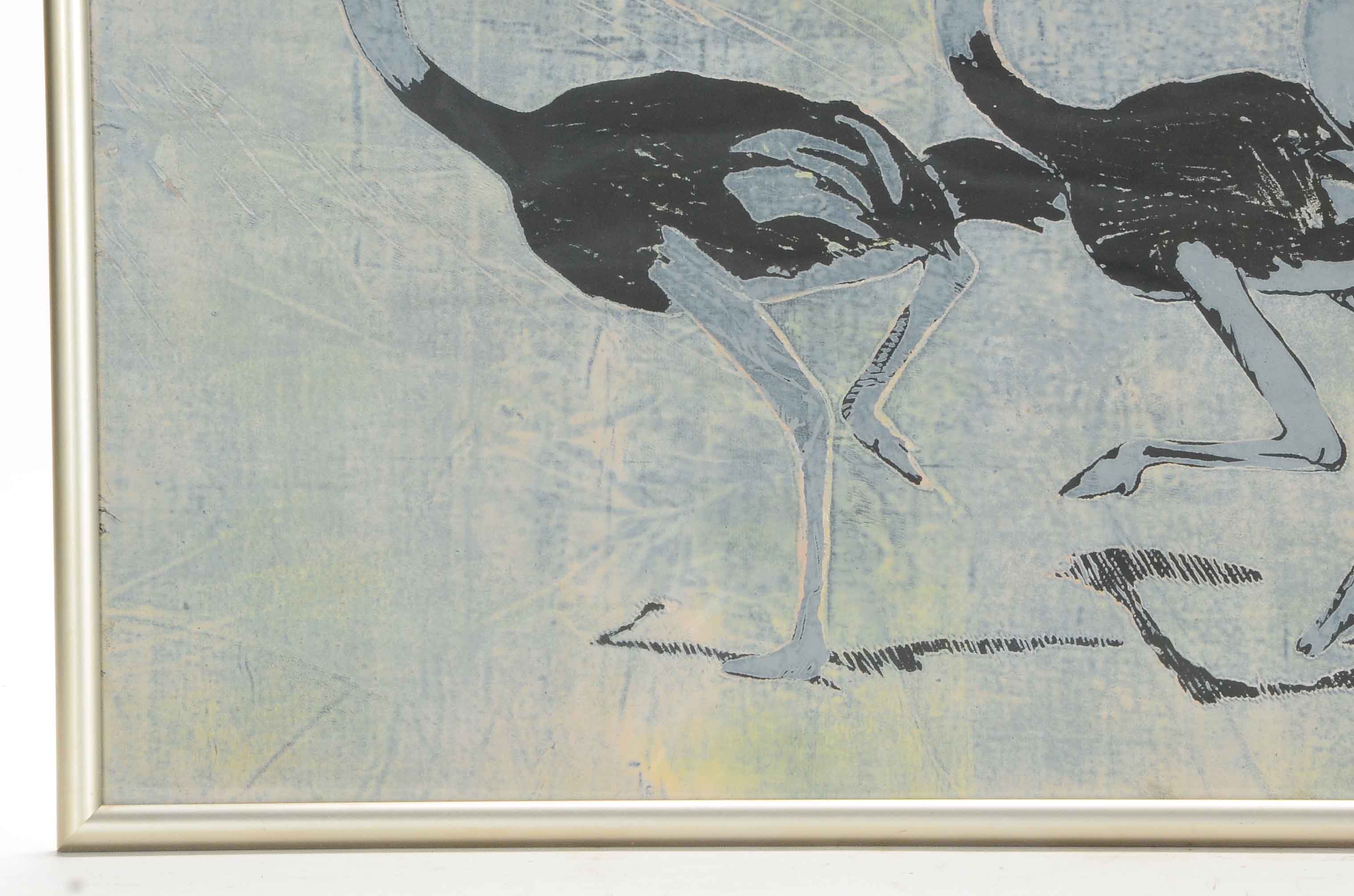 L. Bader Signed Relief Print of Ostriches