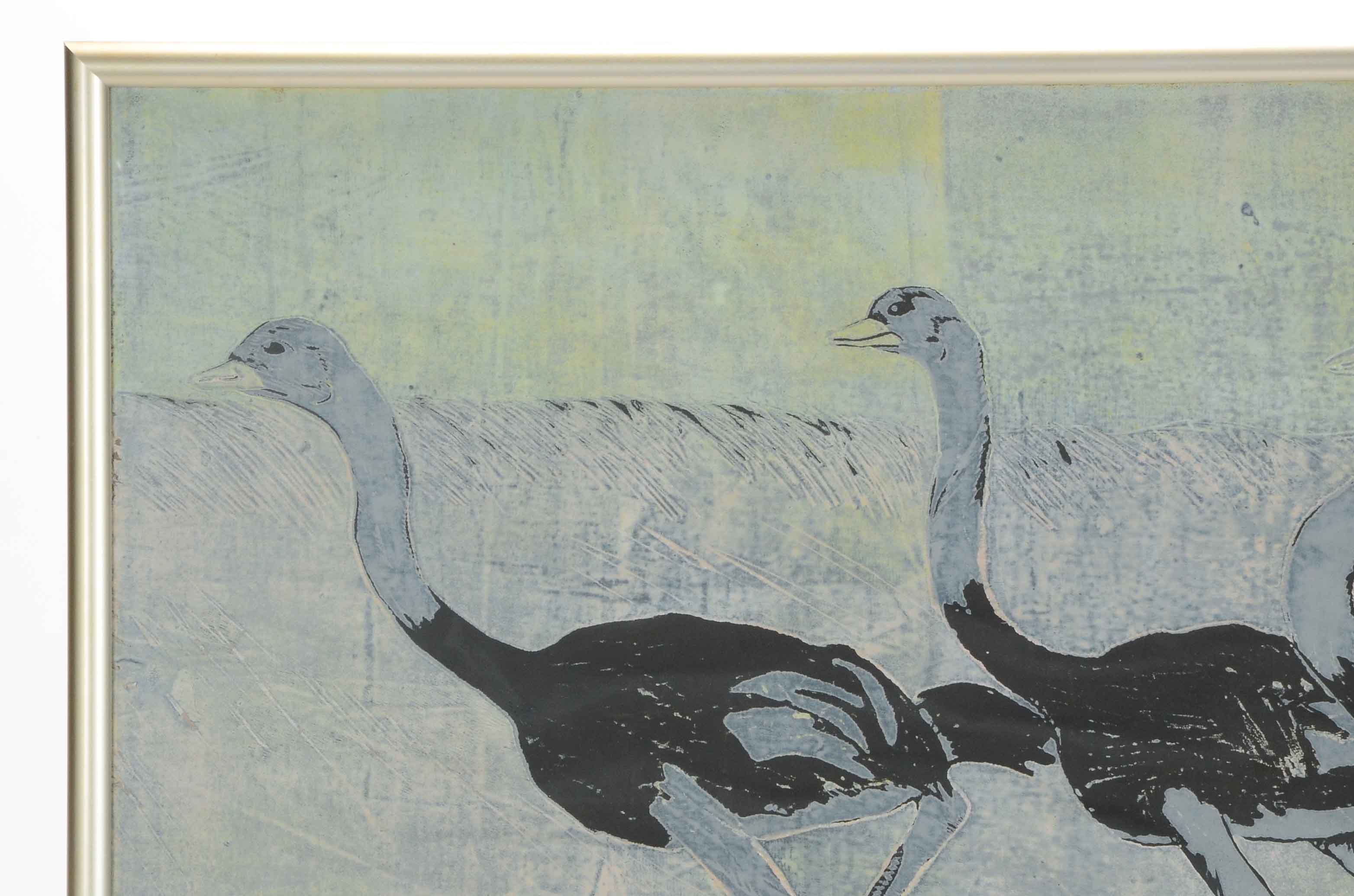 L. Bader Signed Relief Print of Ostriches