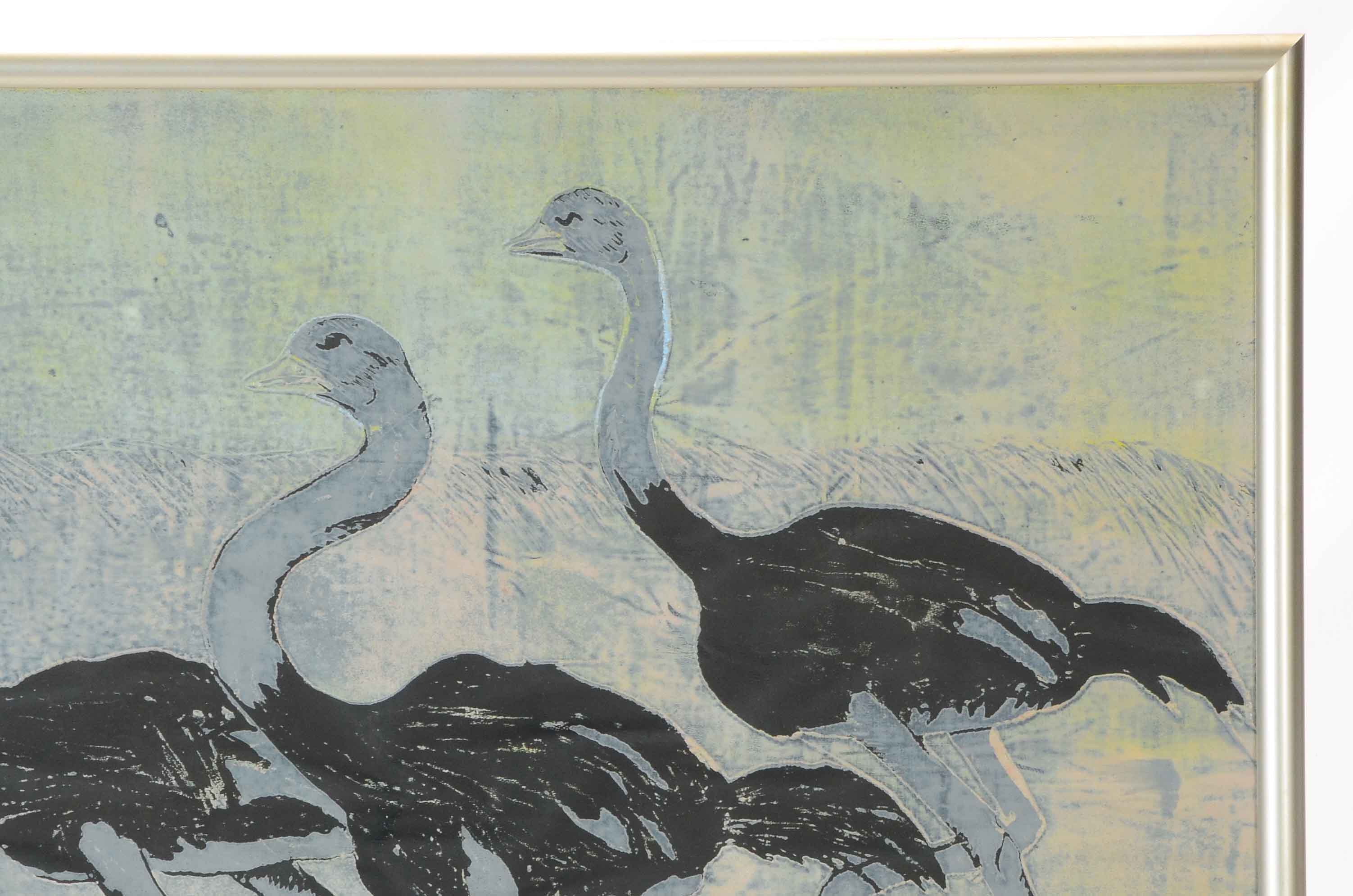 L. Bader Signed Relief Print of Ostriches
