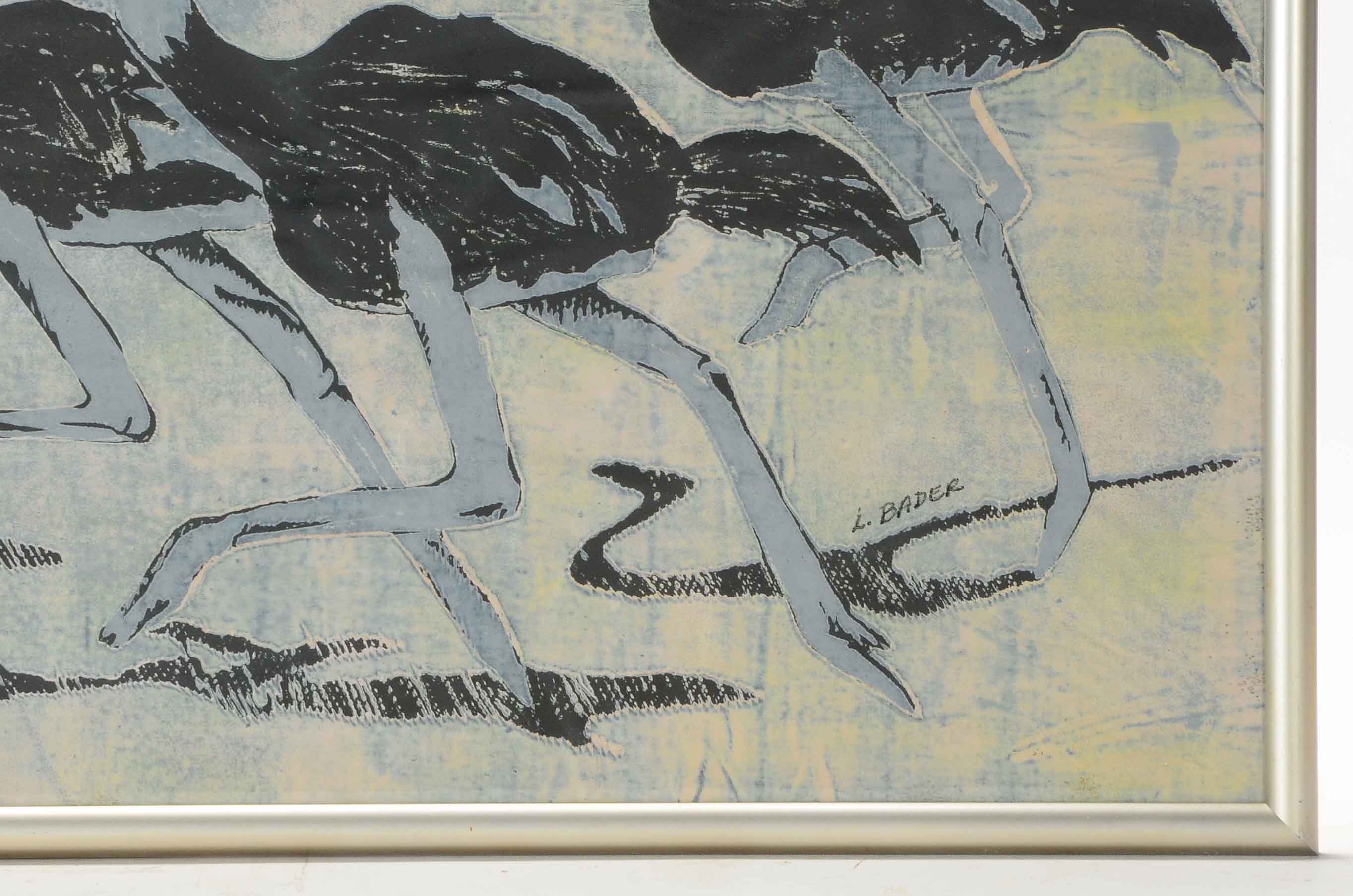 L. Bader Signed Relief Print of Ostriches