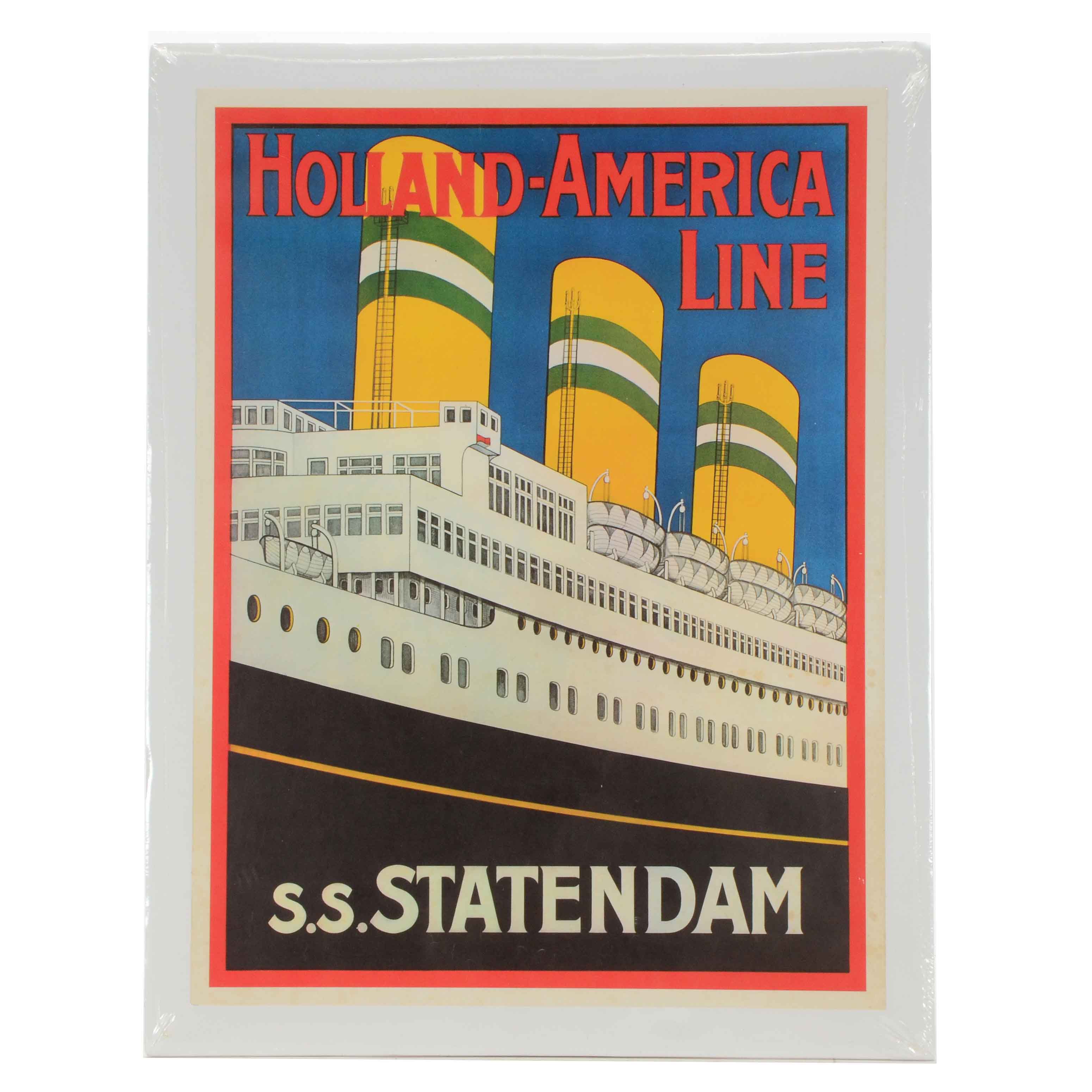 Vintage Offset Lithograph Travel Poster for Holland-America Line