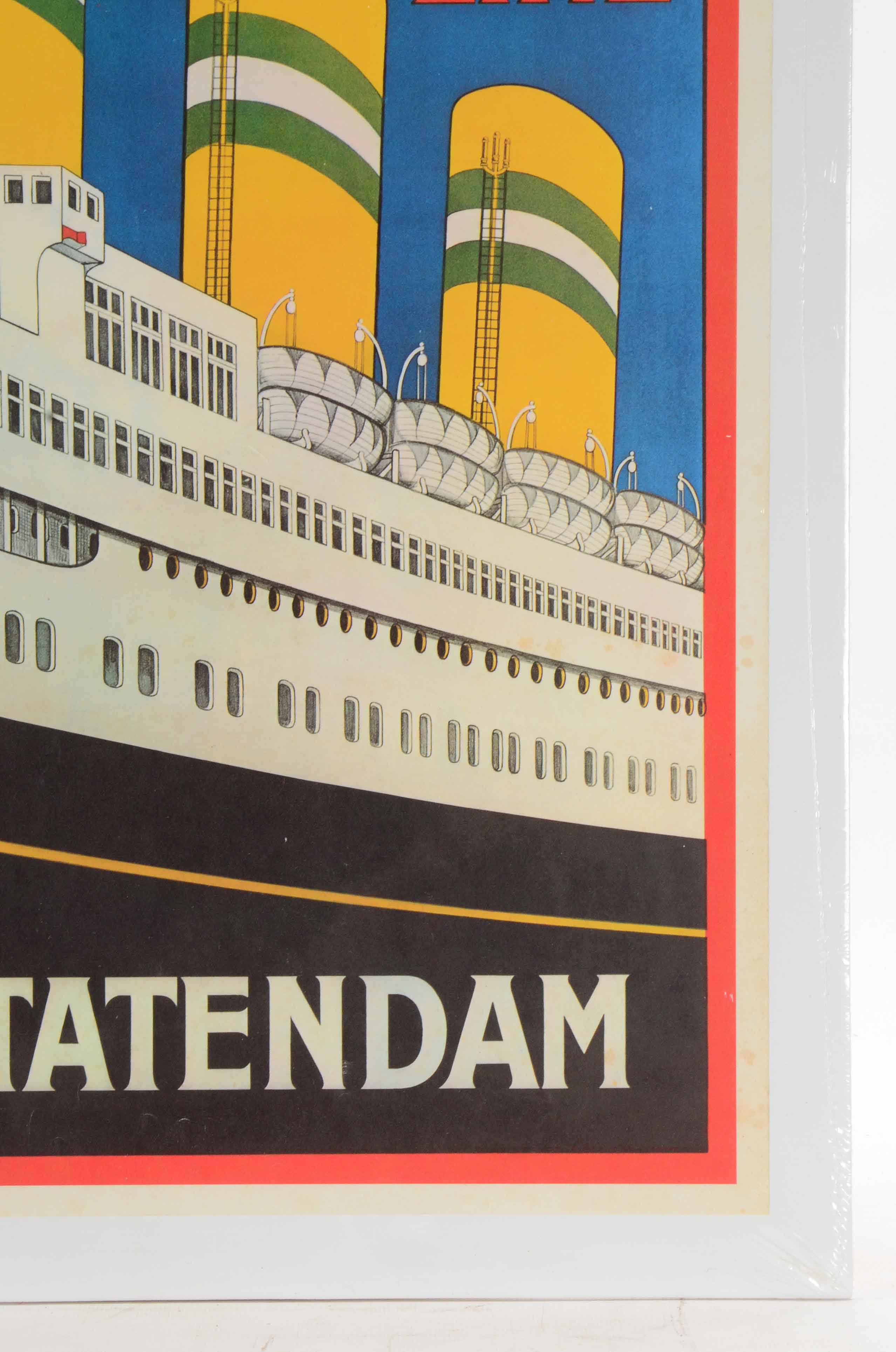 Vintage Offset Lithograph Travel Poster for Holland-America Line