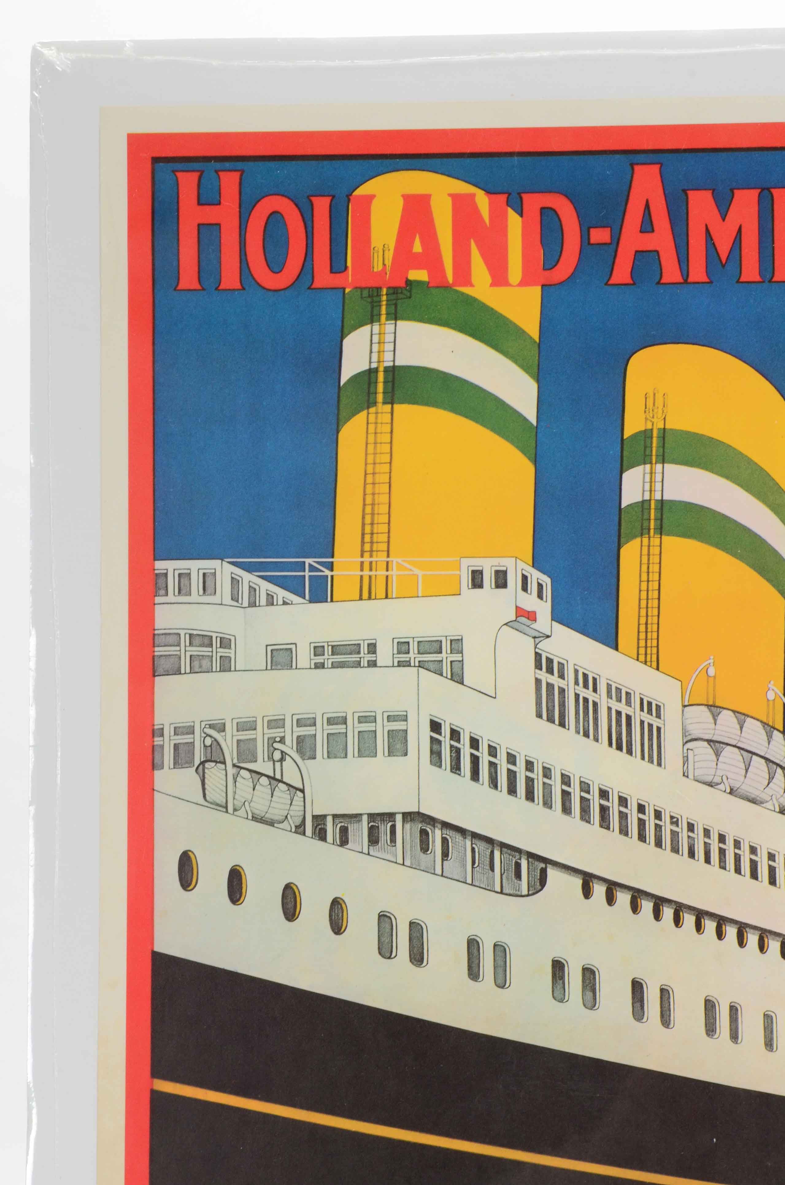 Vintage Offset Lithograph Travel Poster for Holland-America Line