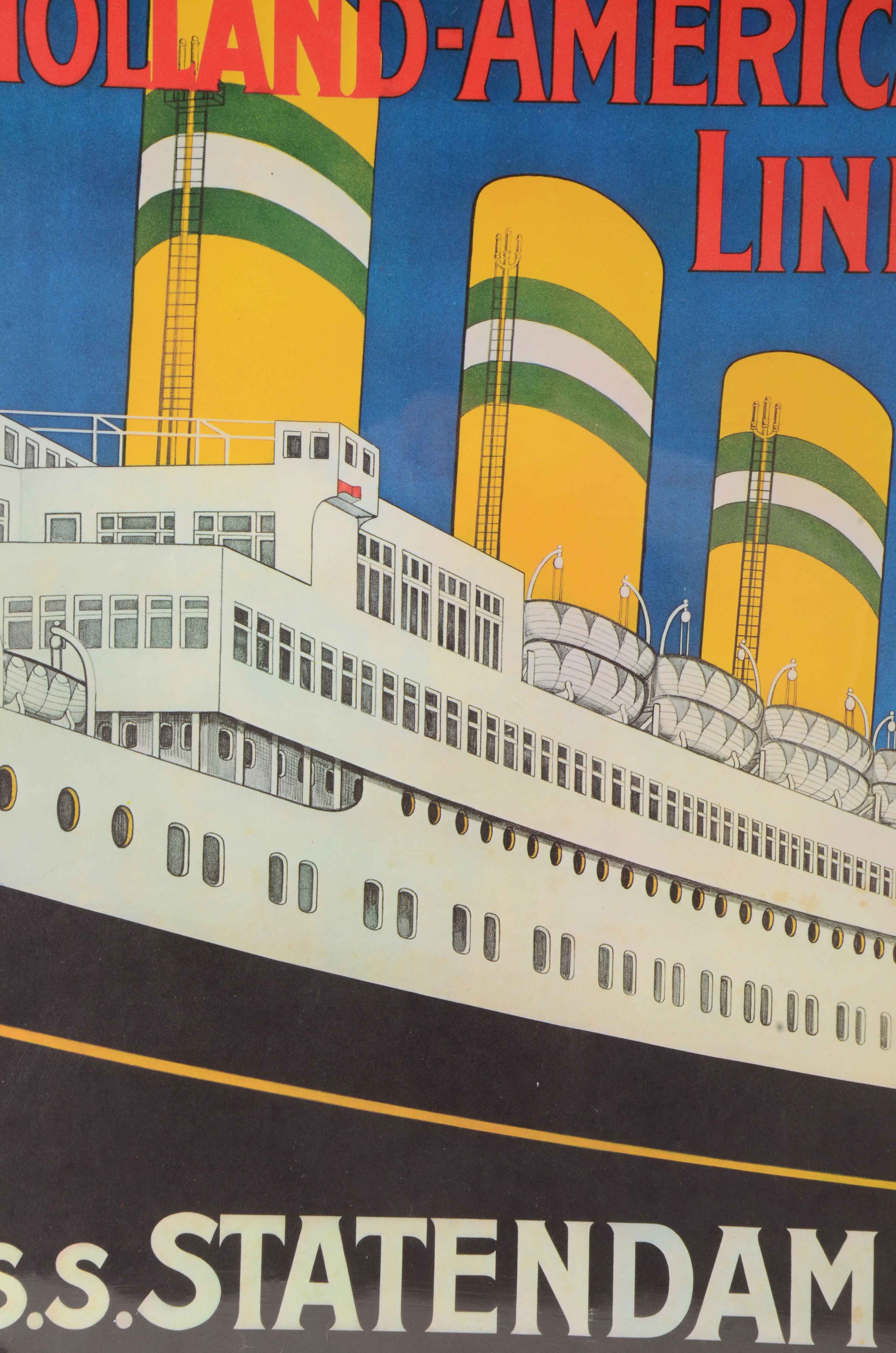 Vintage Offset Lithograph Travel Poster for Holland-America Line