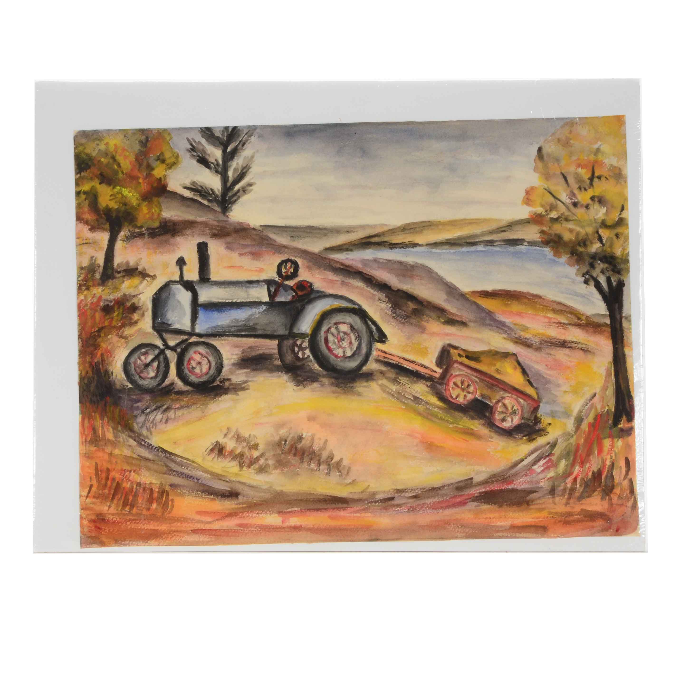 Original Watercolor Painting of Pastoral Scene