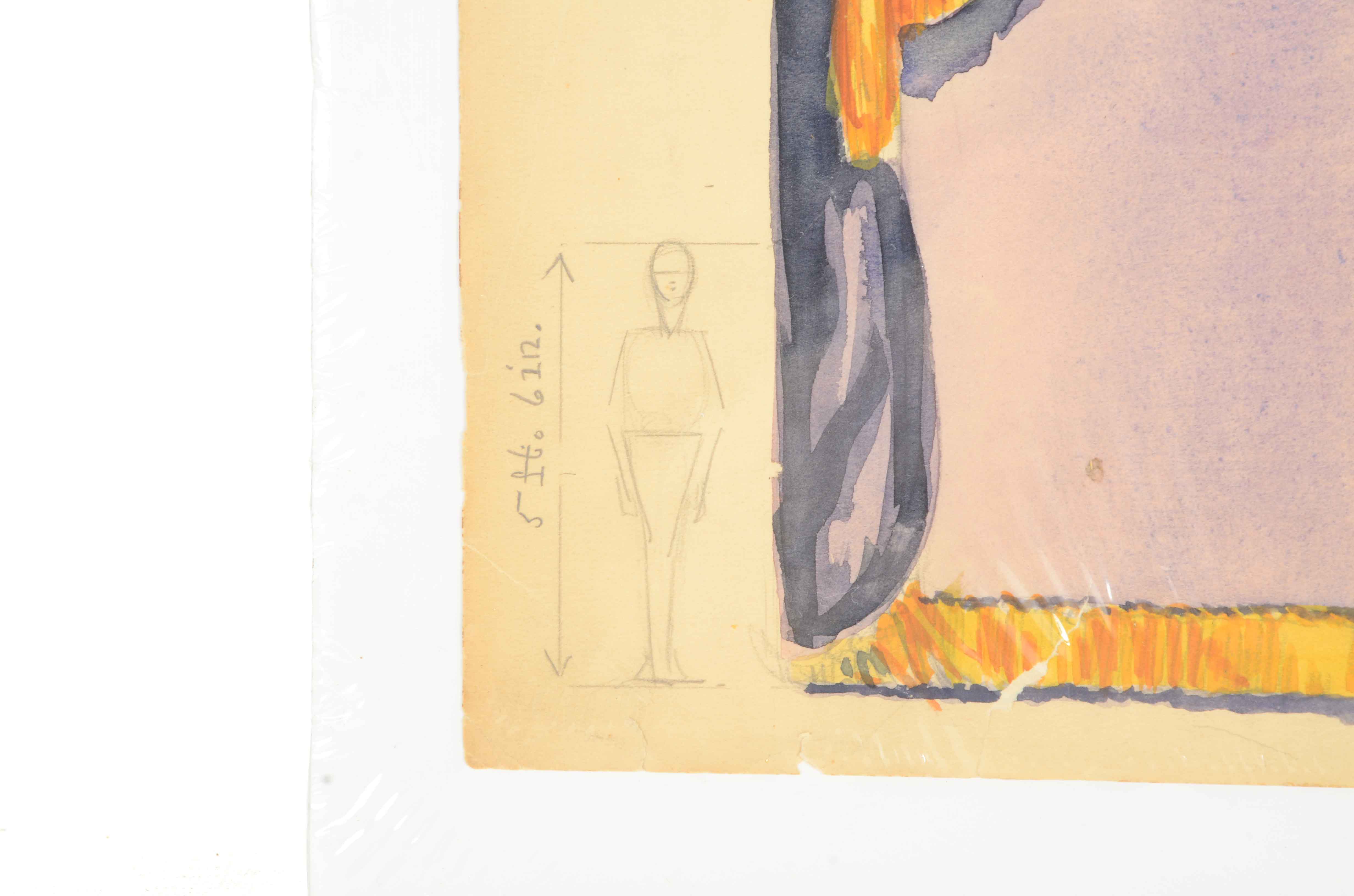 Signed Watercolor and Graphite Sketch of Theater Design