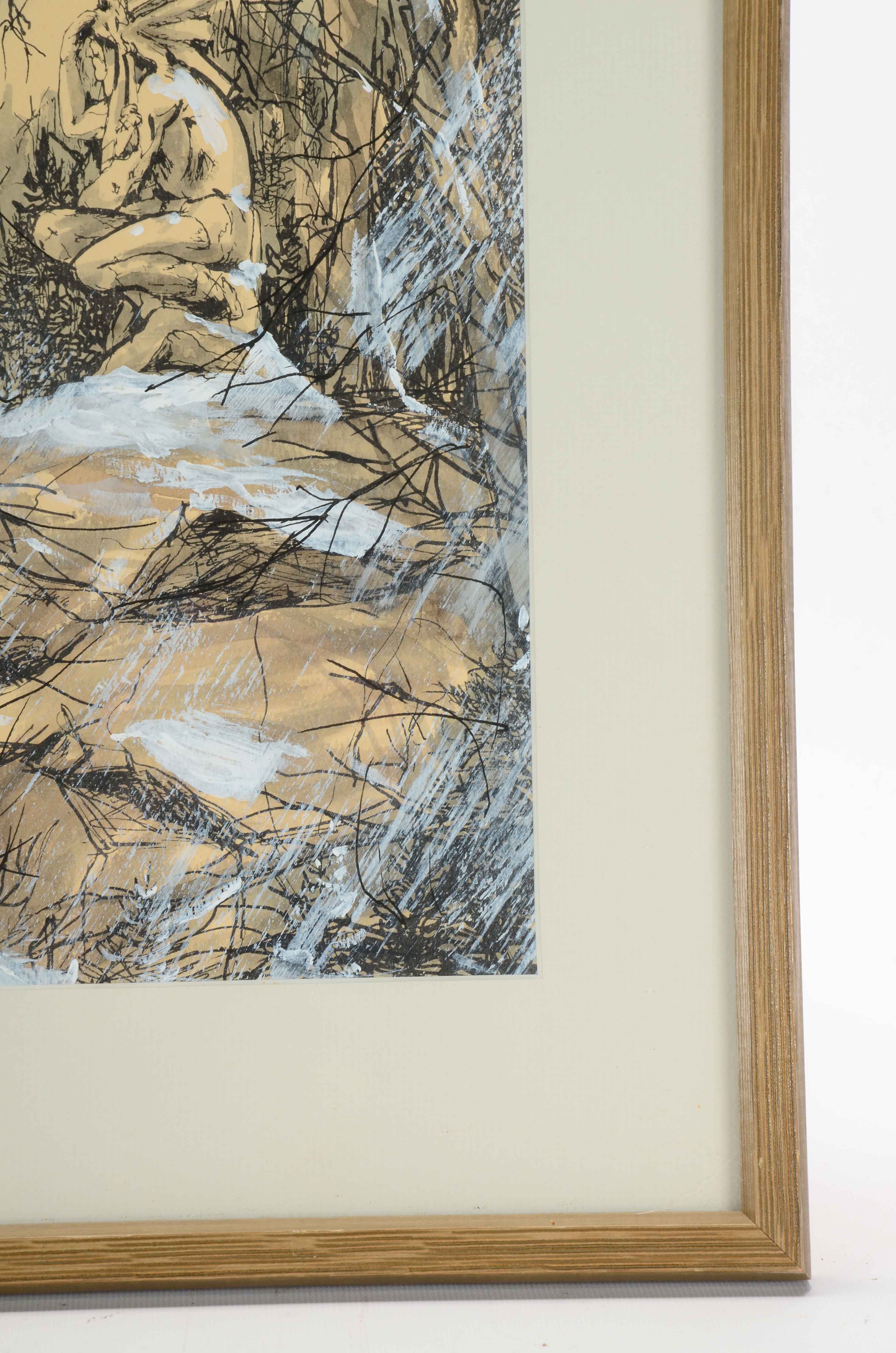 Peg Roy Signed Watercolor Painting of a Native American Statue