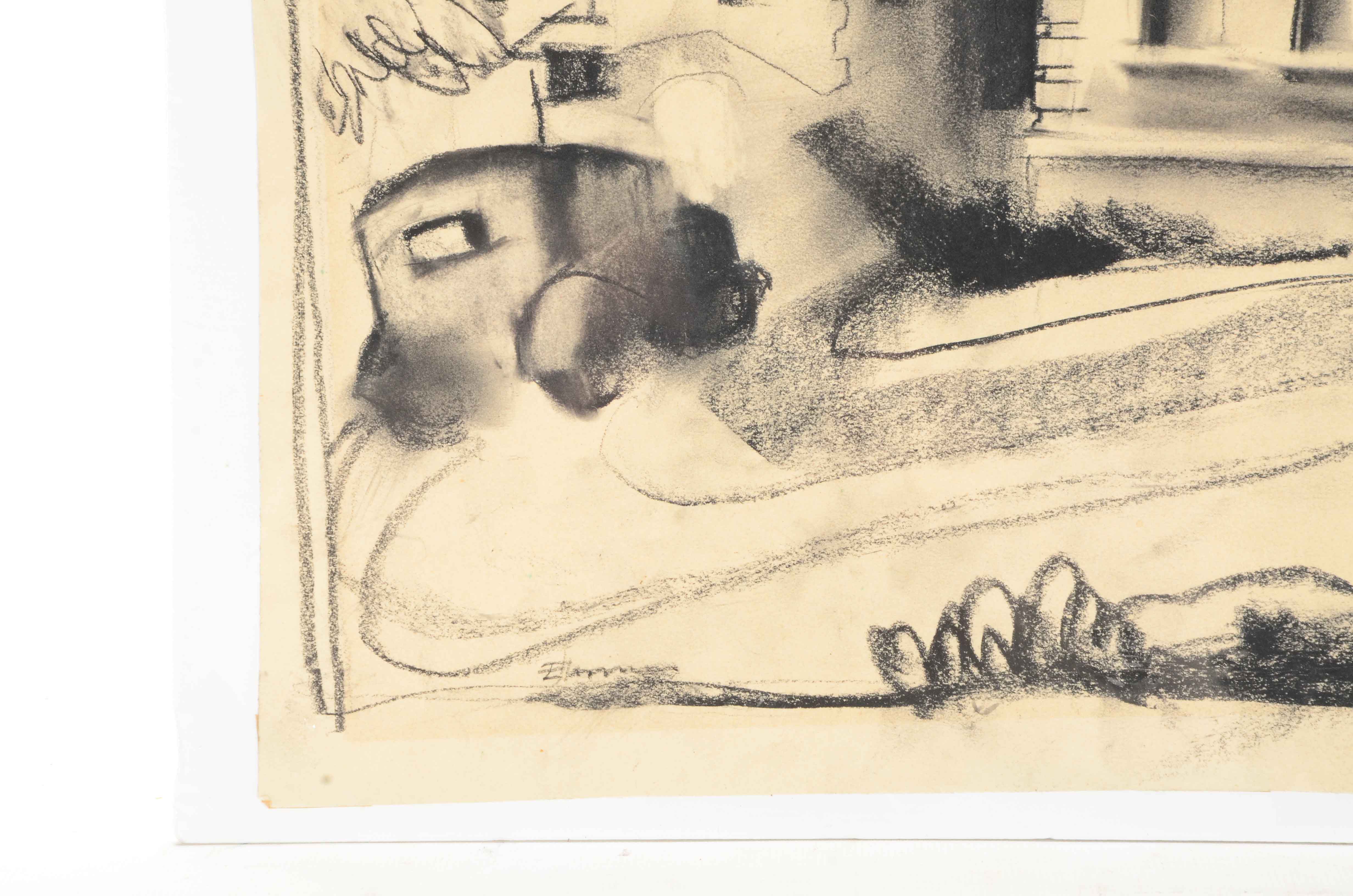 Signed Original Charcoal Drawing on Paper of a House