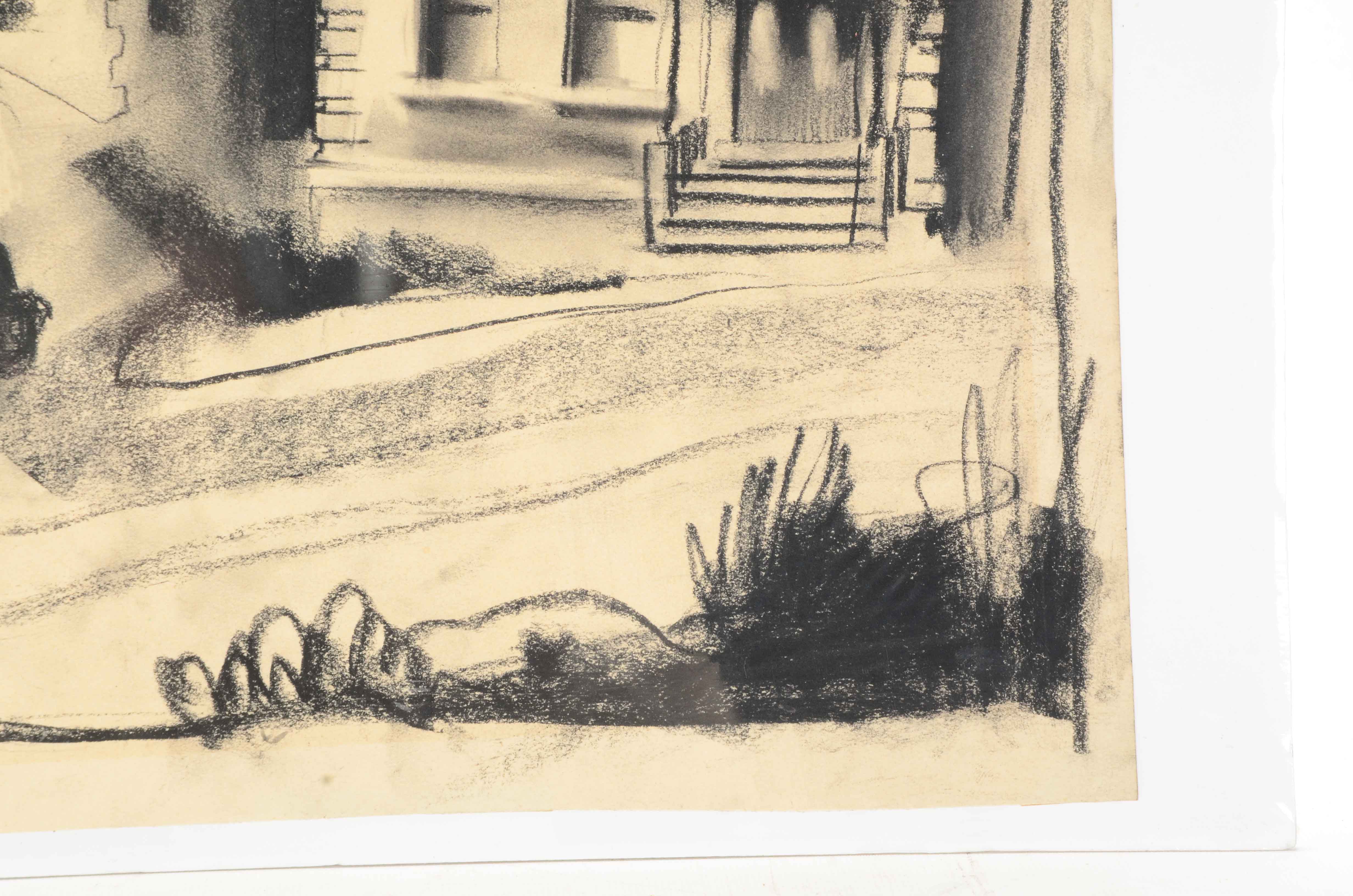 Signed Original Charcoal Drawing on Paper of a House