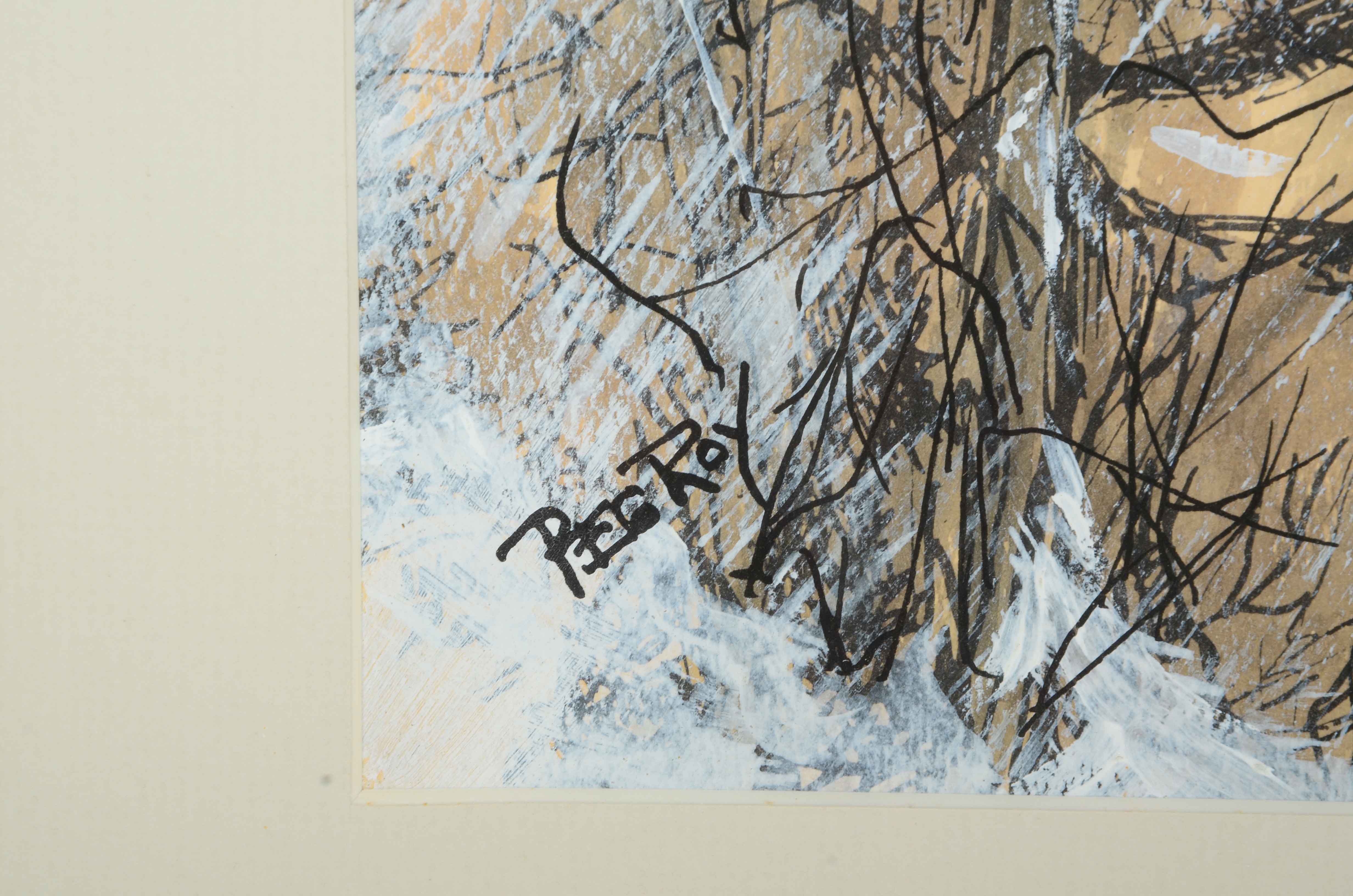 Peg Roy Signed Watercolor Painting of a Native American Statue