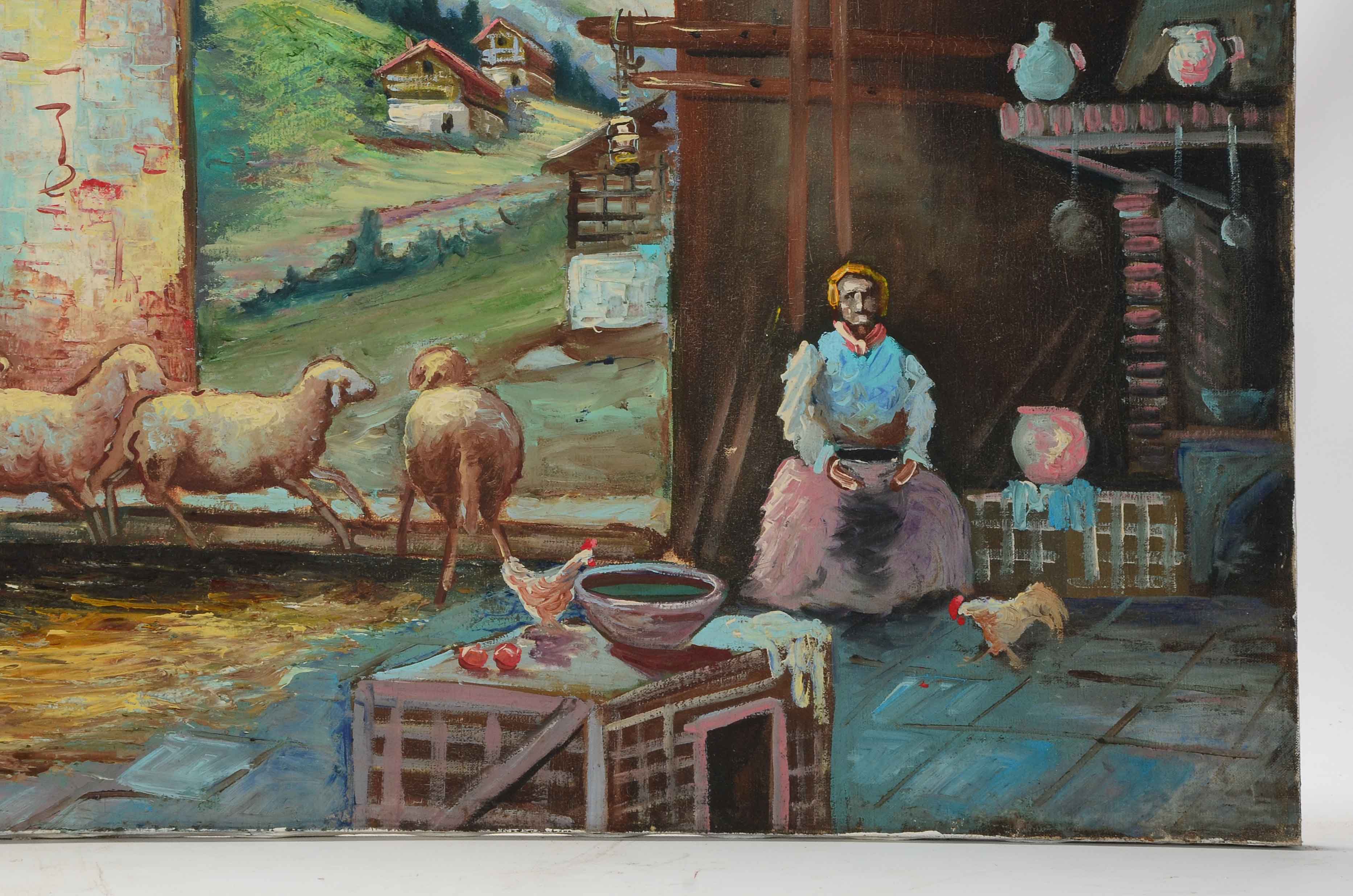 Original Signed Oil Painting on Canvas of a Barn Interior