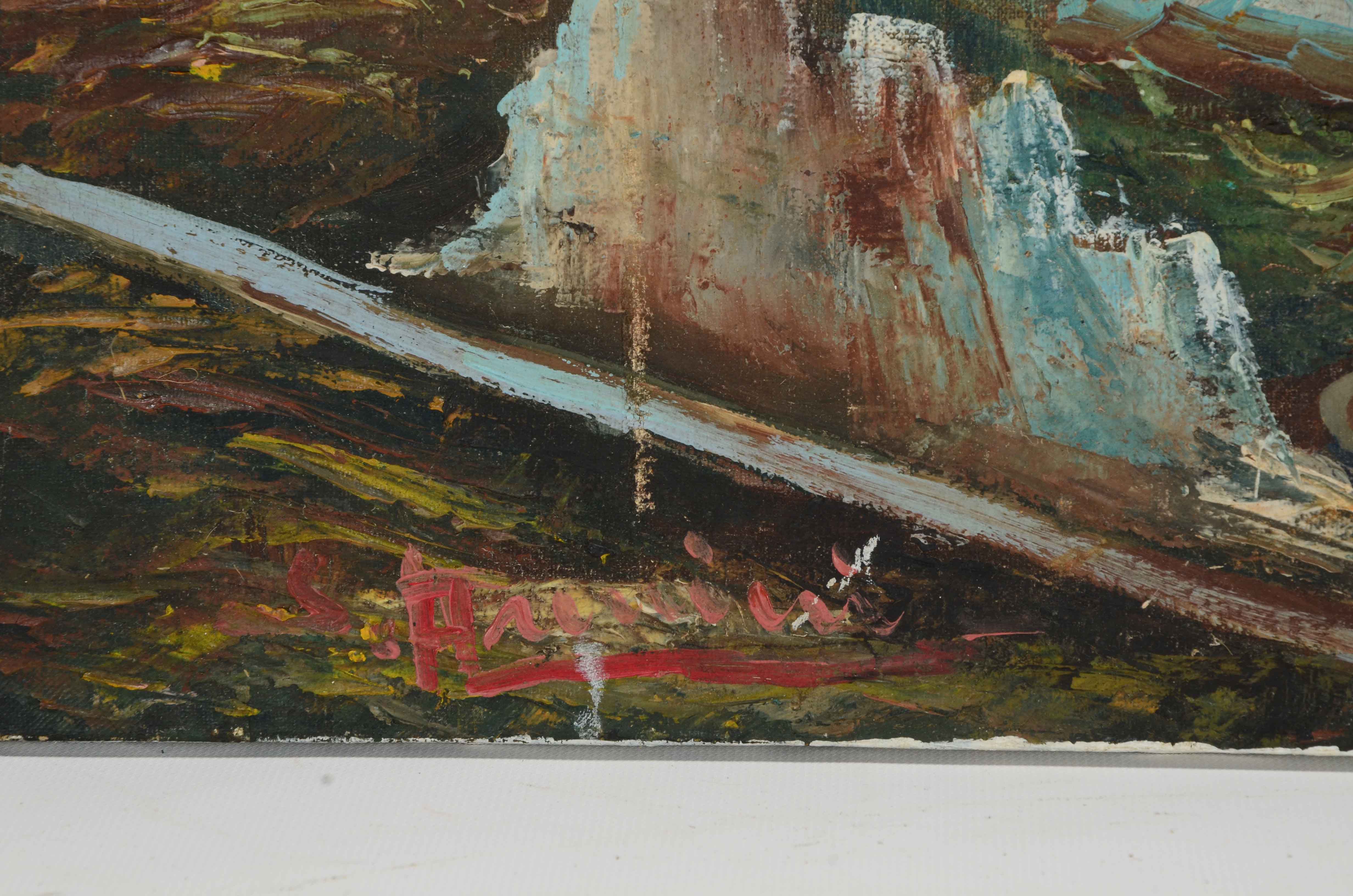 Original Signed Oil Painting on Canvas of a Barn Interior