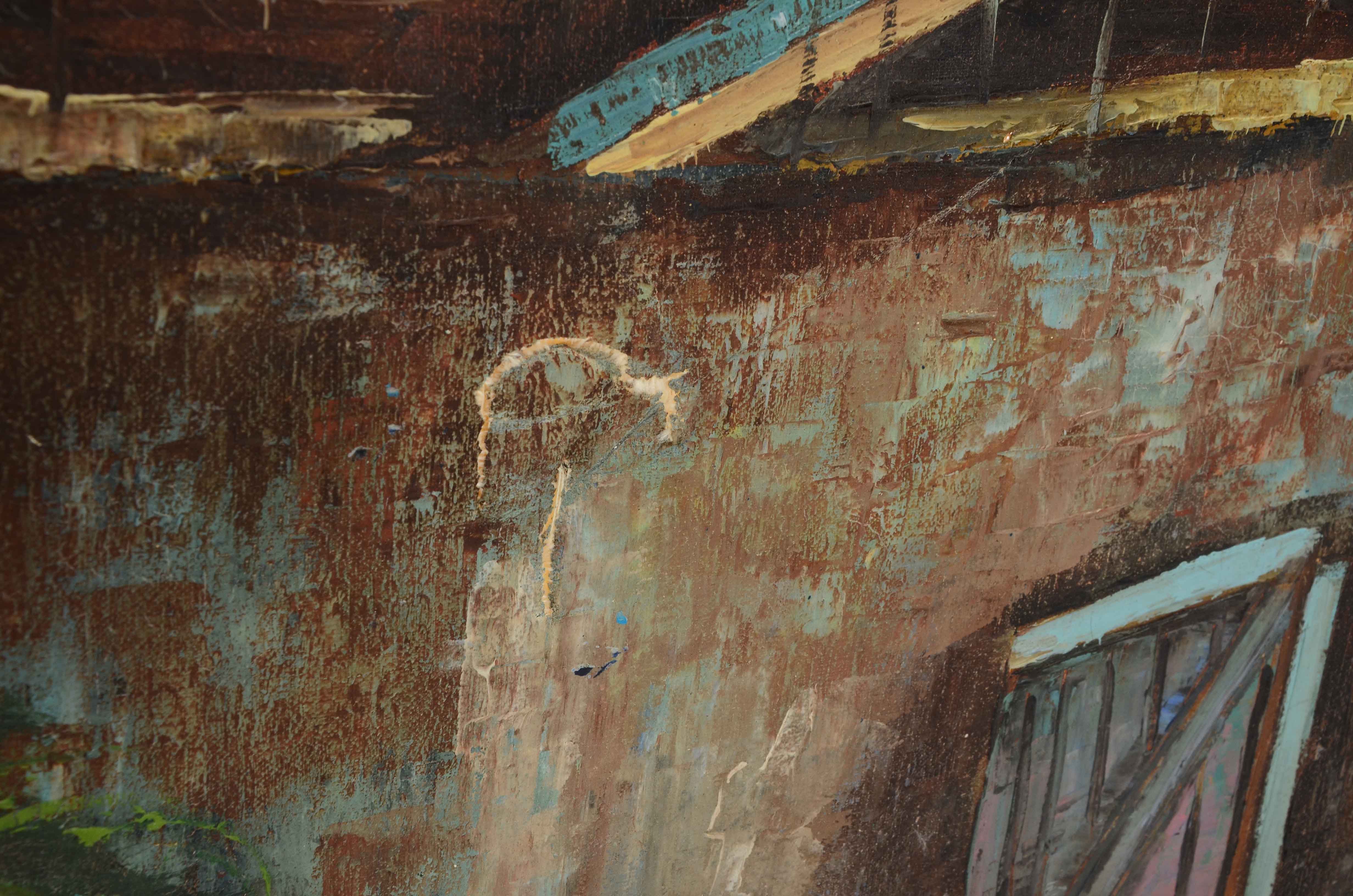 Original Signed Oil Painting on Canvas of a Barn Interior