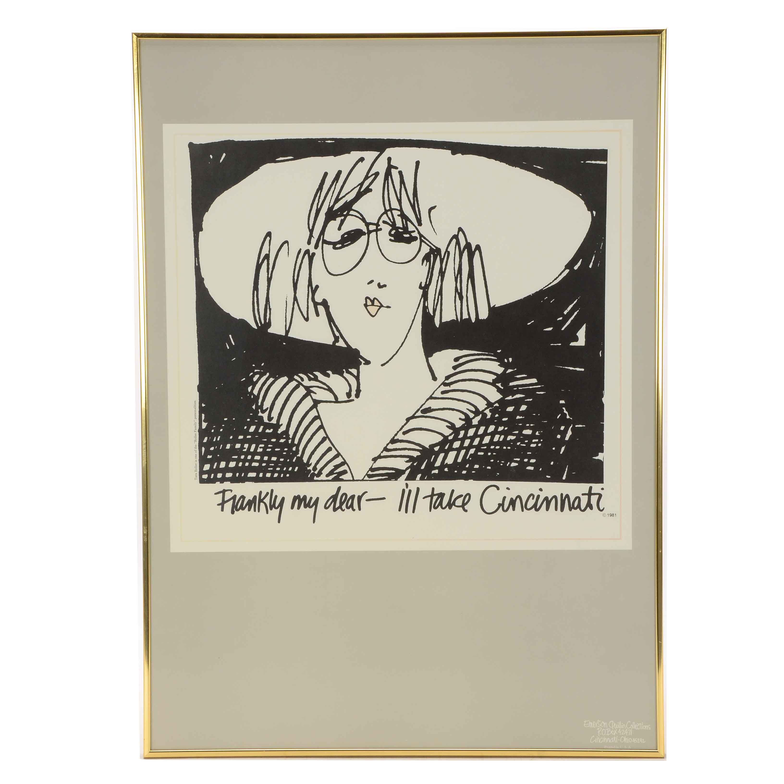 Emerson Quillin Offset Lithograph "Frankly My Dear - I'll Take Cincinnati"
