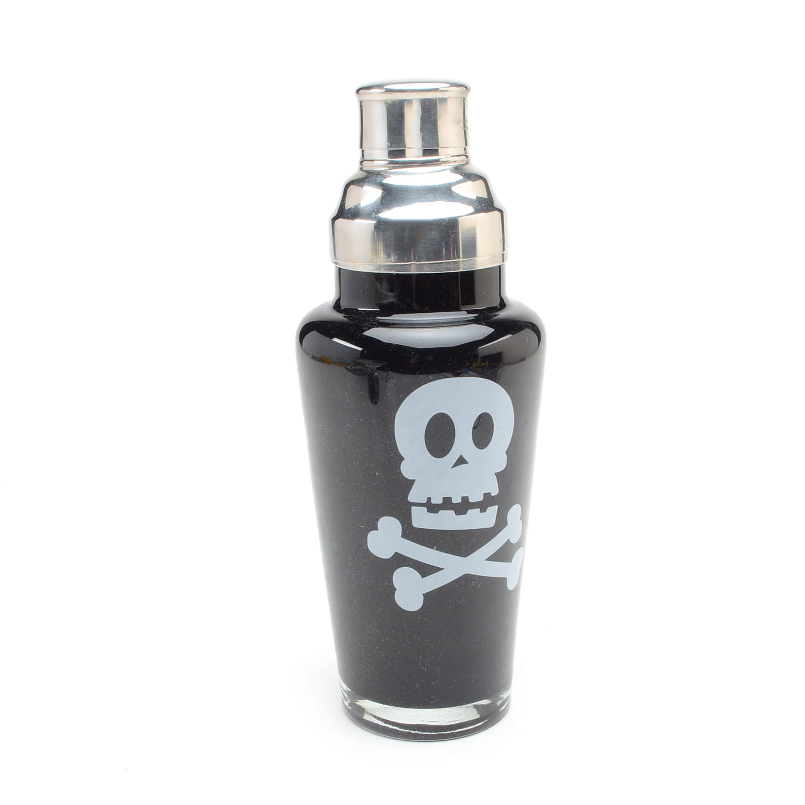 Blown Black Glass Skull and Bones Cocktail Shaker
