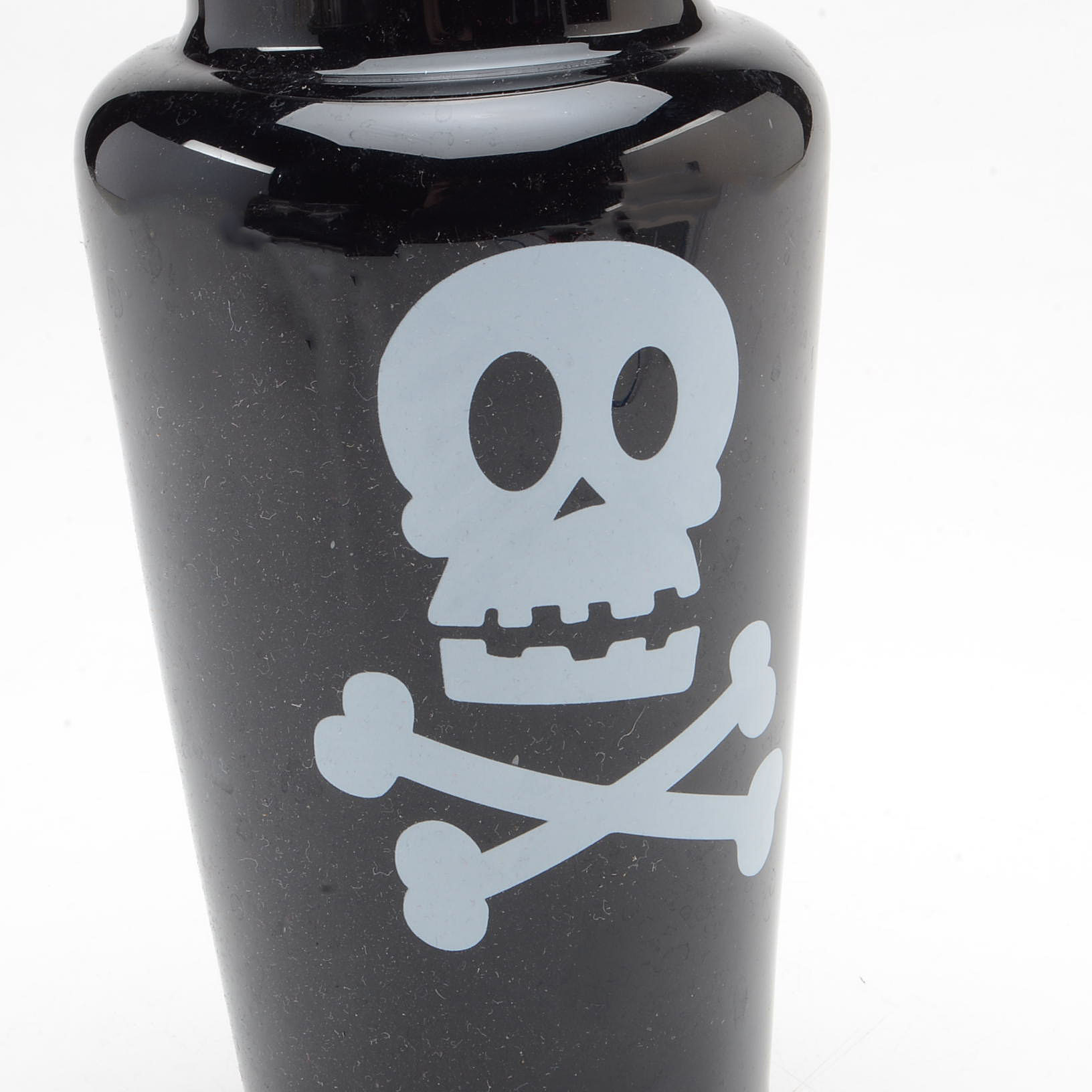 Blown Black Glass Skull and Bones Cocktail Shaker